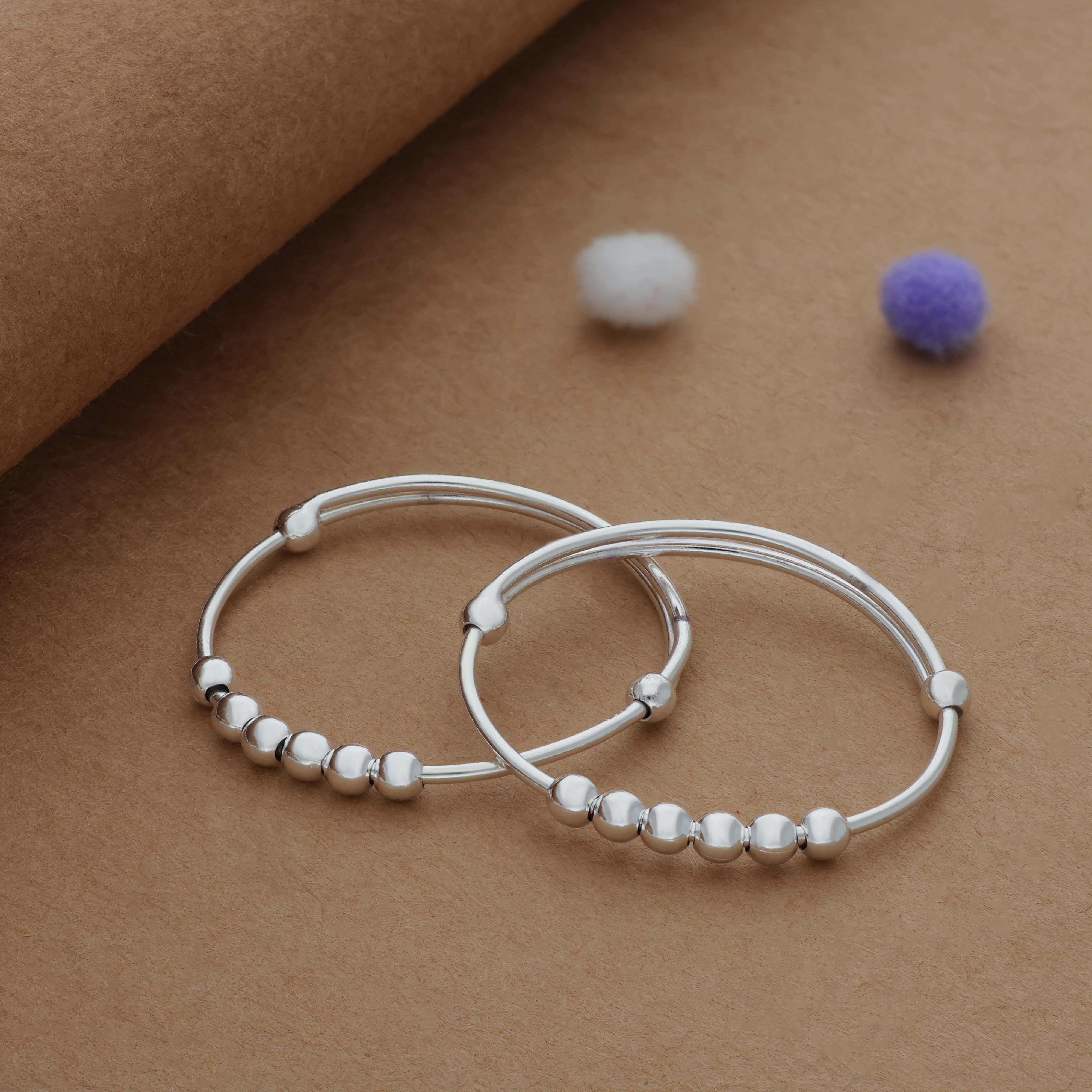 Tiny Ball Bead 925 Silver Kid Bangles for Daily Use (0-5 Yrs)