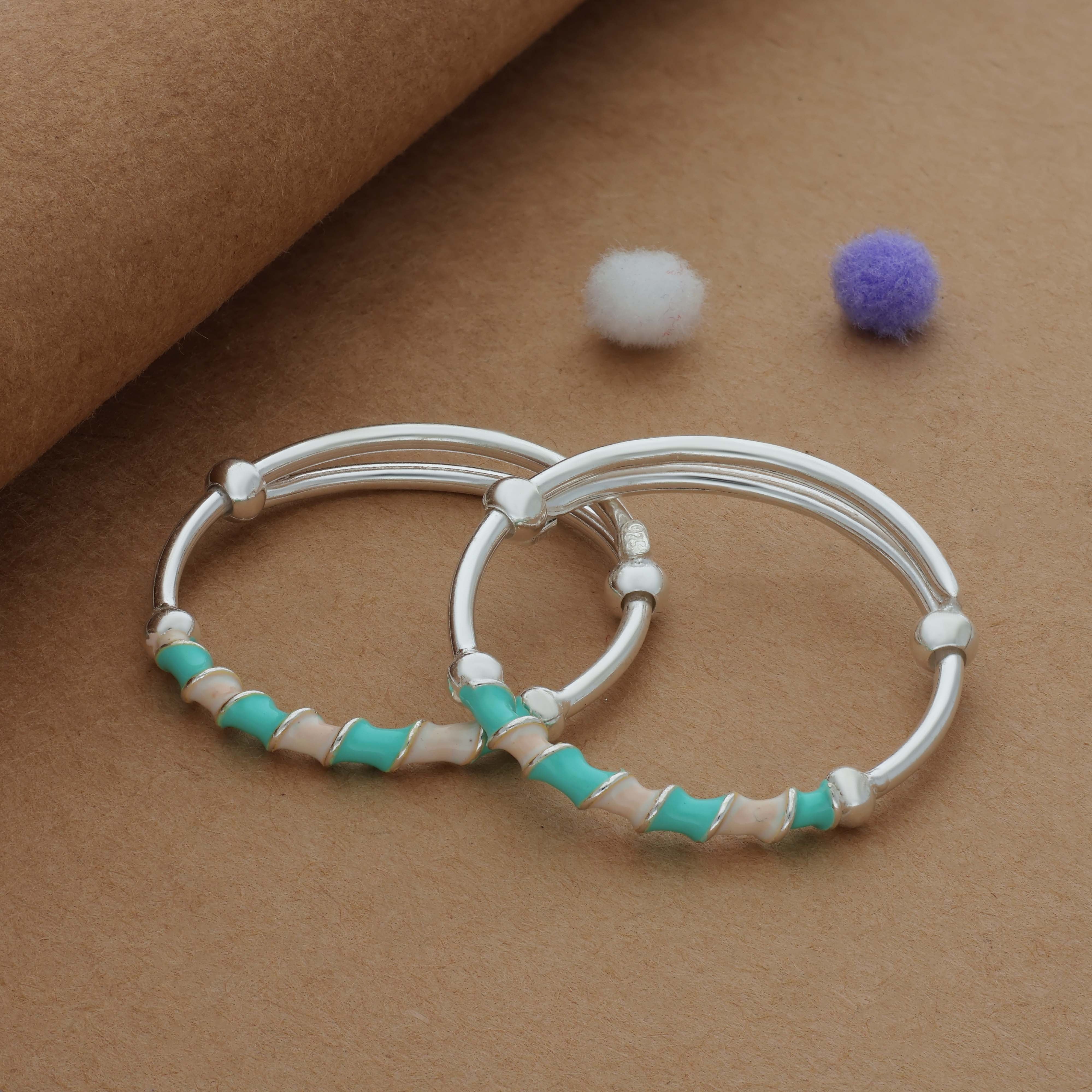 Green Twist 925 Silver Kid Bangles for Daily Use (0-1 Yr)