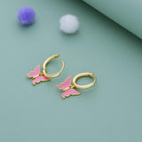 Pinkish Butterfly Gold Polish Silver Kid Hoop Earring(+5 Yrs)