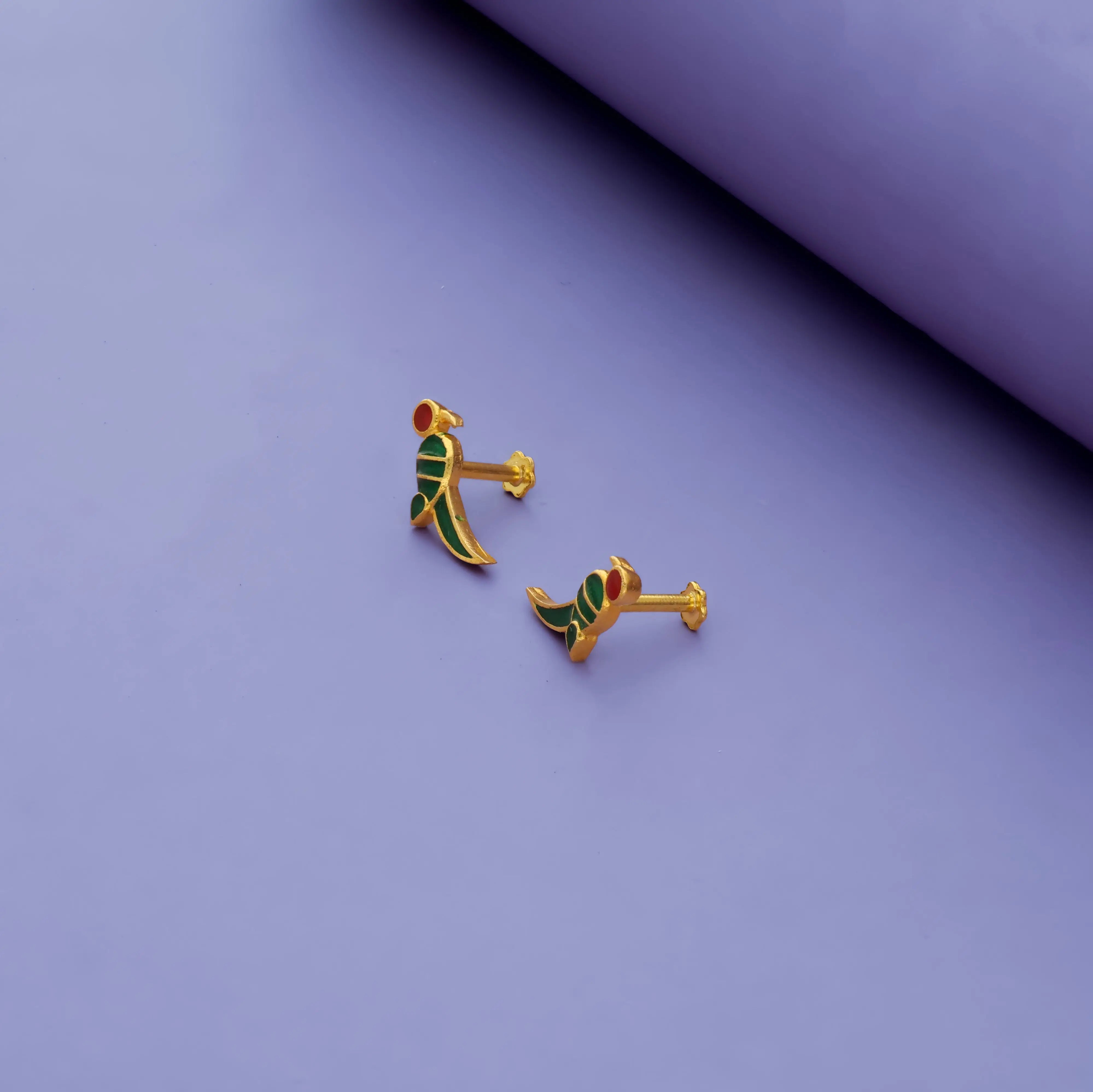 Mithu Parrot 925 Silver Gold Plated Earrings (5+ Yrs)