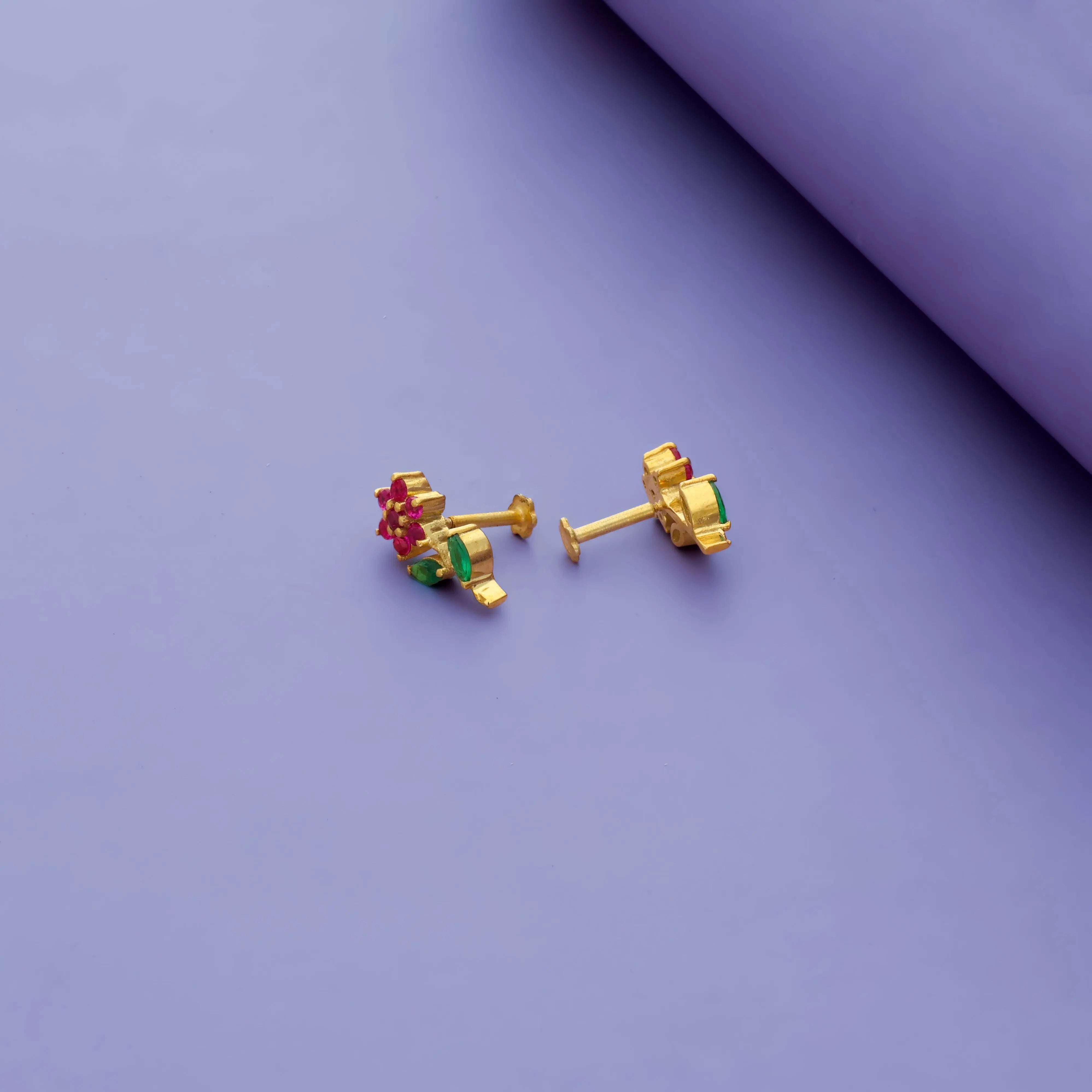 Gold Polish 925 Silver Floral Stem Studs