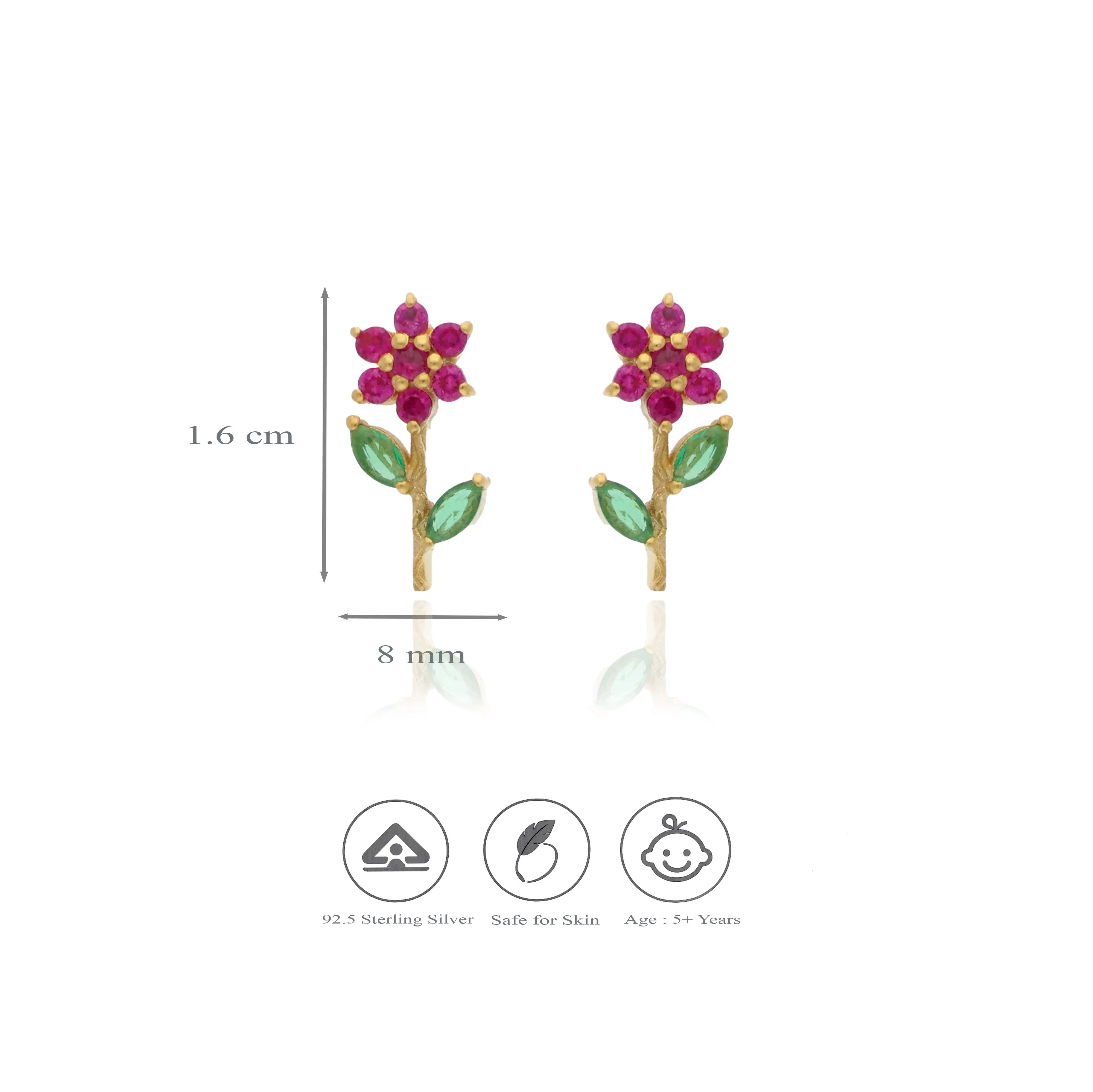 Gold Polish 925 Silver Floral Stem Studs