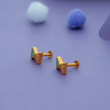 Green Bow 925 Silver Kids Earrings (3+ Yrs)