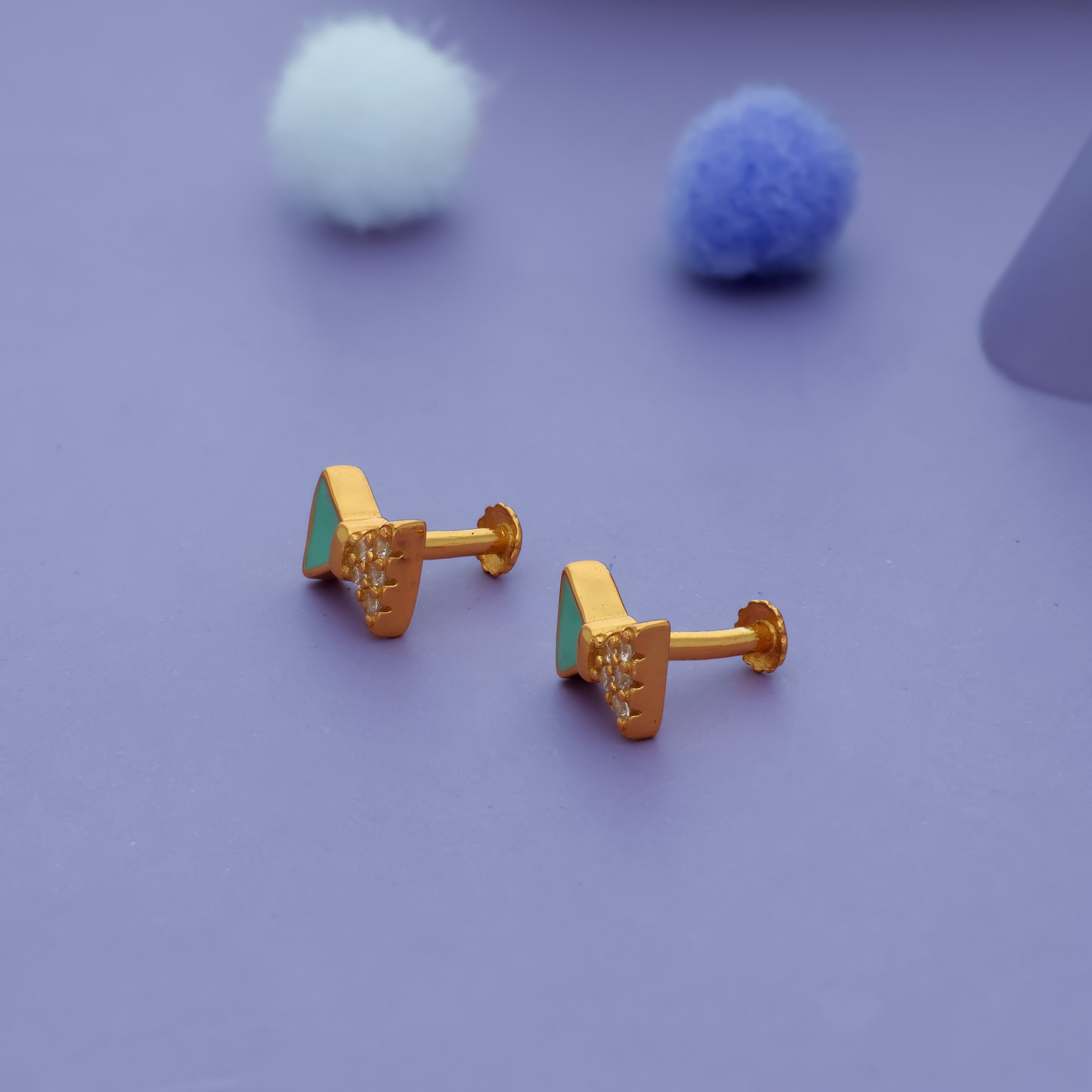 Green Bow 925 Silver Kids Earrings (3+ Yrs)