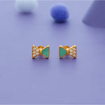 Green Bow 925 Silver Kids Earrings (3+ Yrs)