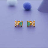 Green Bow 925 Silver Kids Earrings (3+ Yrs)