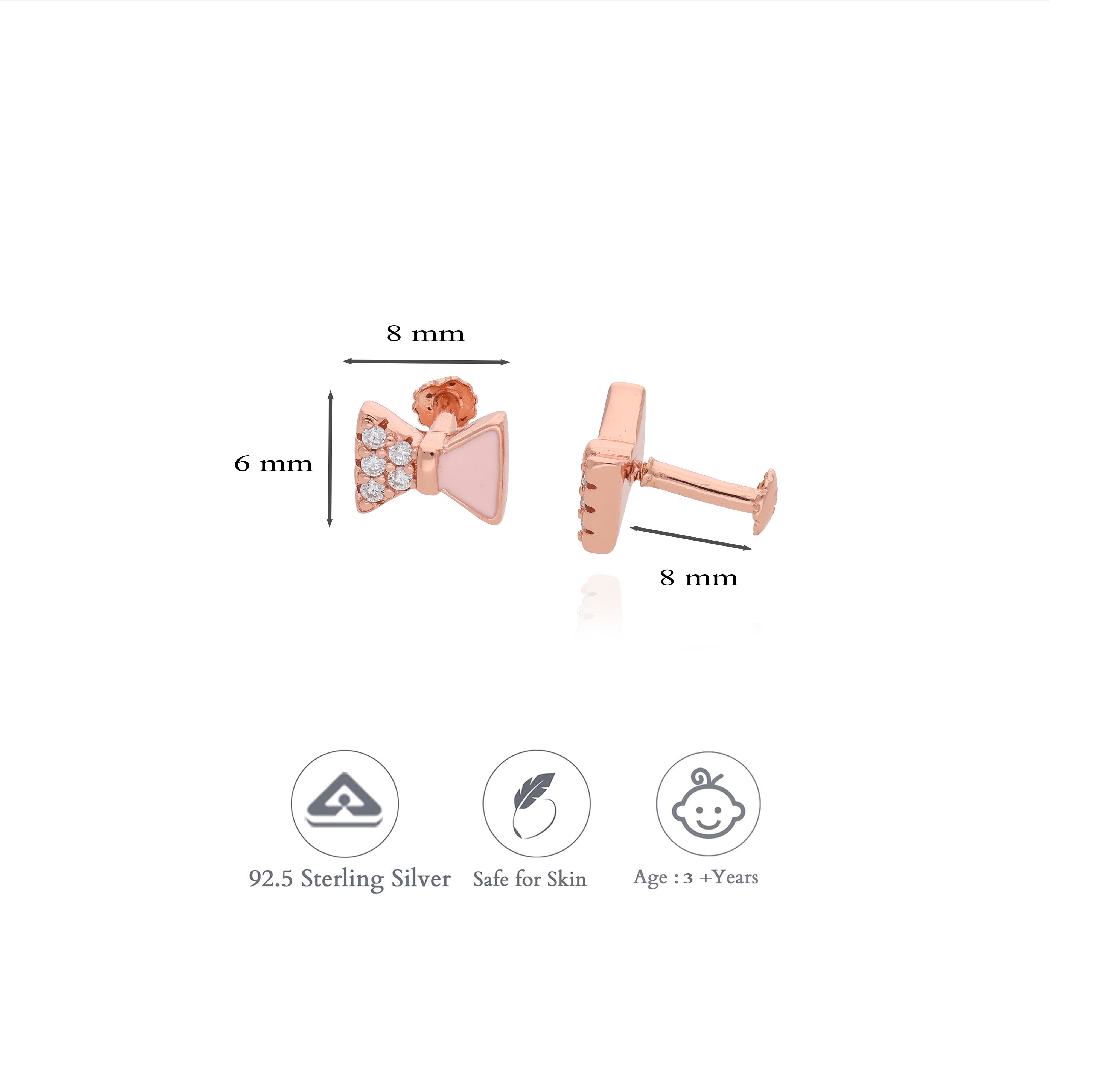 Pink Bow 925 Silver Kids Earrings (3+ Yrs)