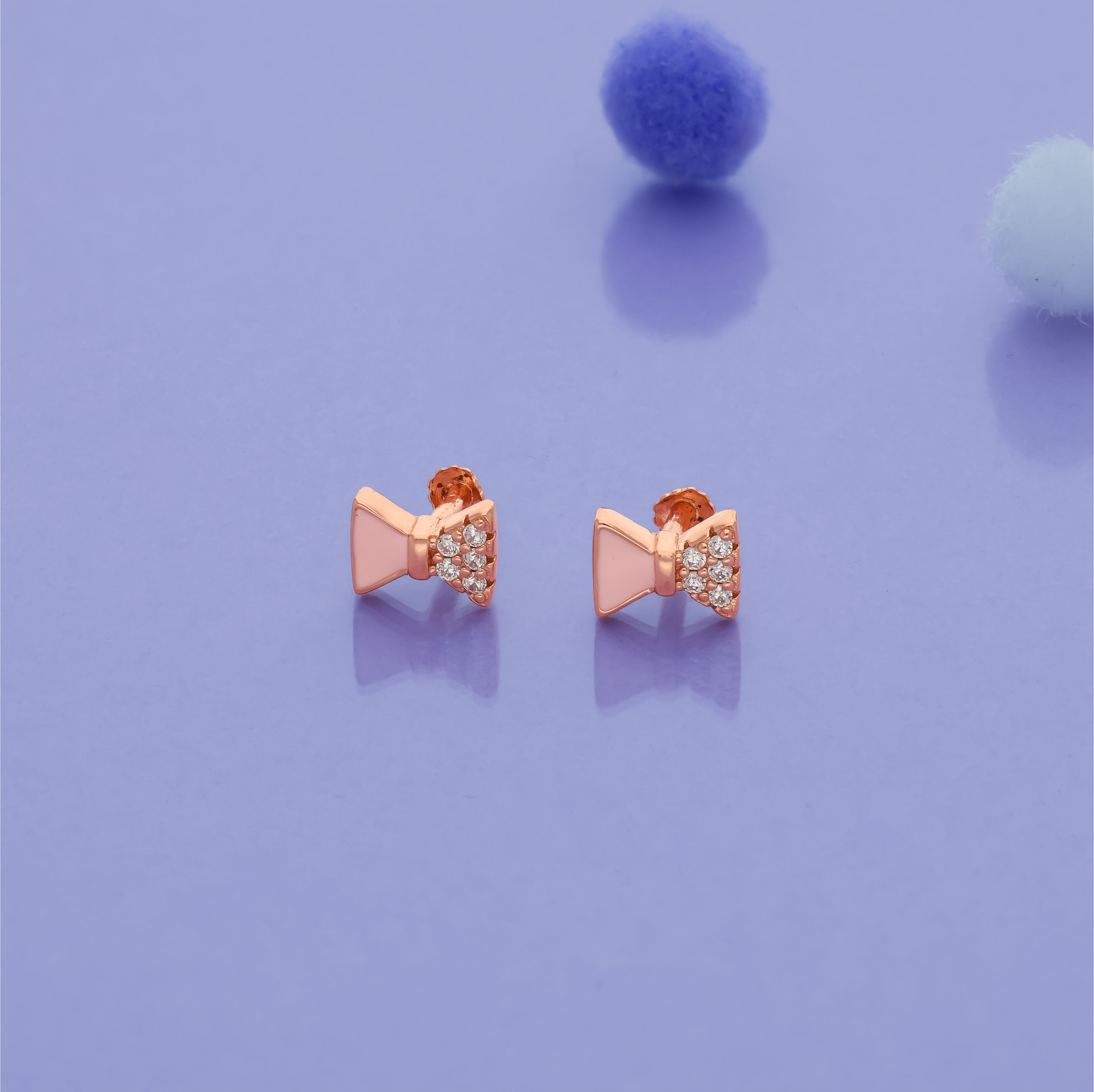 Pink Bow 925 Silver Kids Earrings (3+ Yrs)