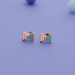 Green Bow 925 Silver Kids Earrings (3+ Yrs)