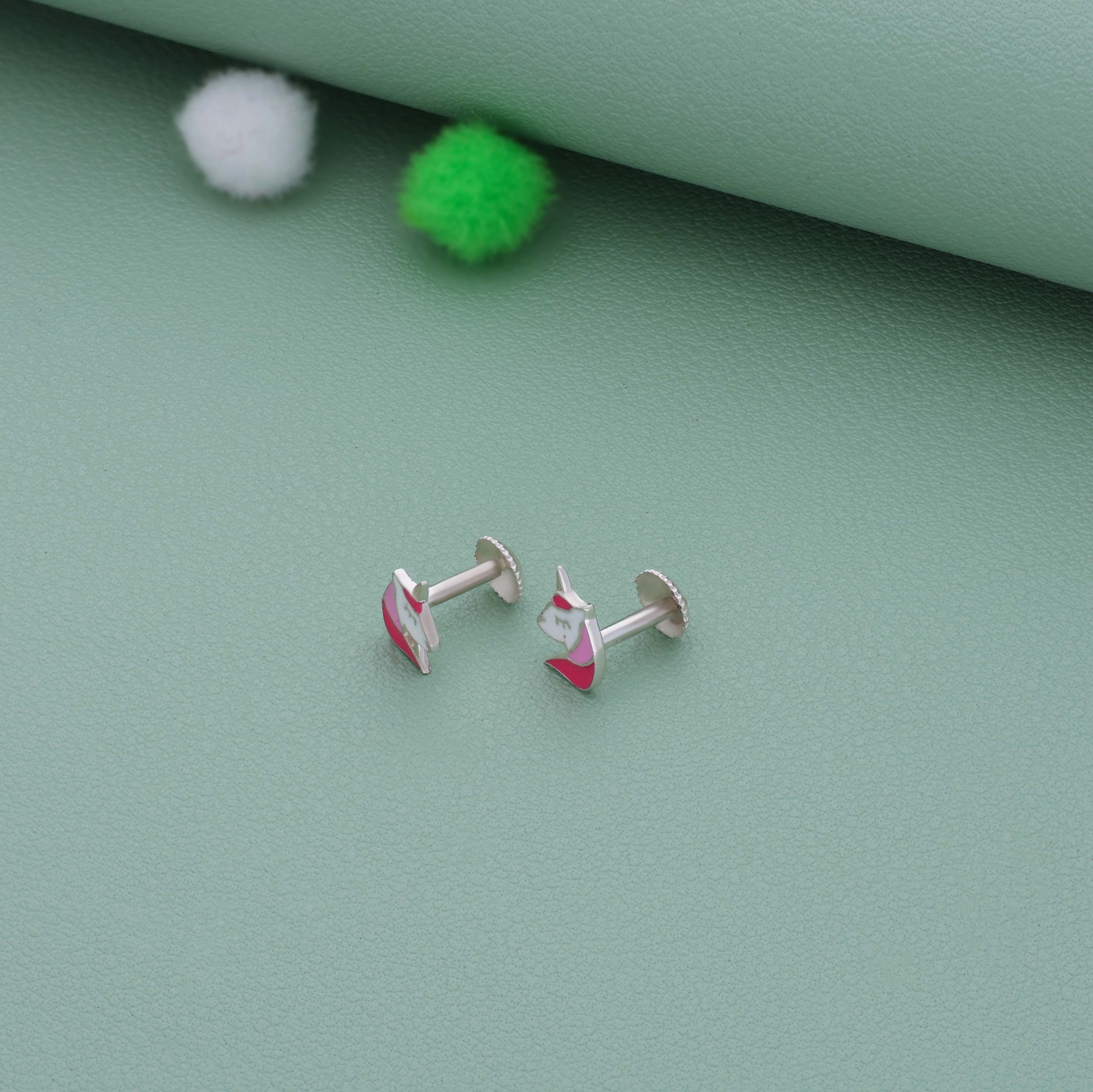 Soft Pink Unicorn Silver Kid Stud Earring (6+ Yrs) | 925 Hallmark | Everyday Wear