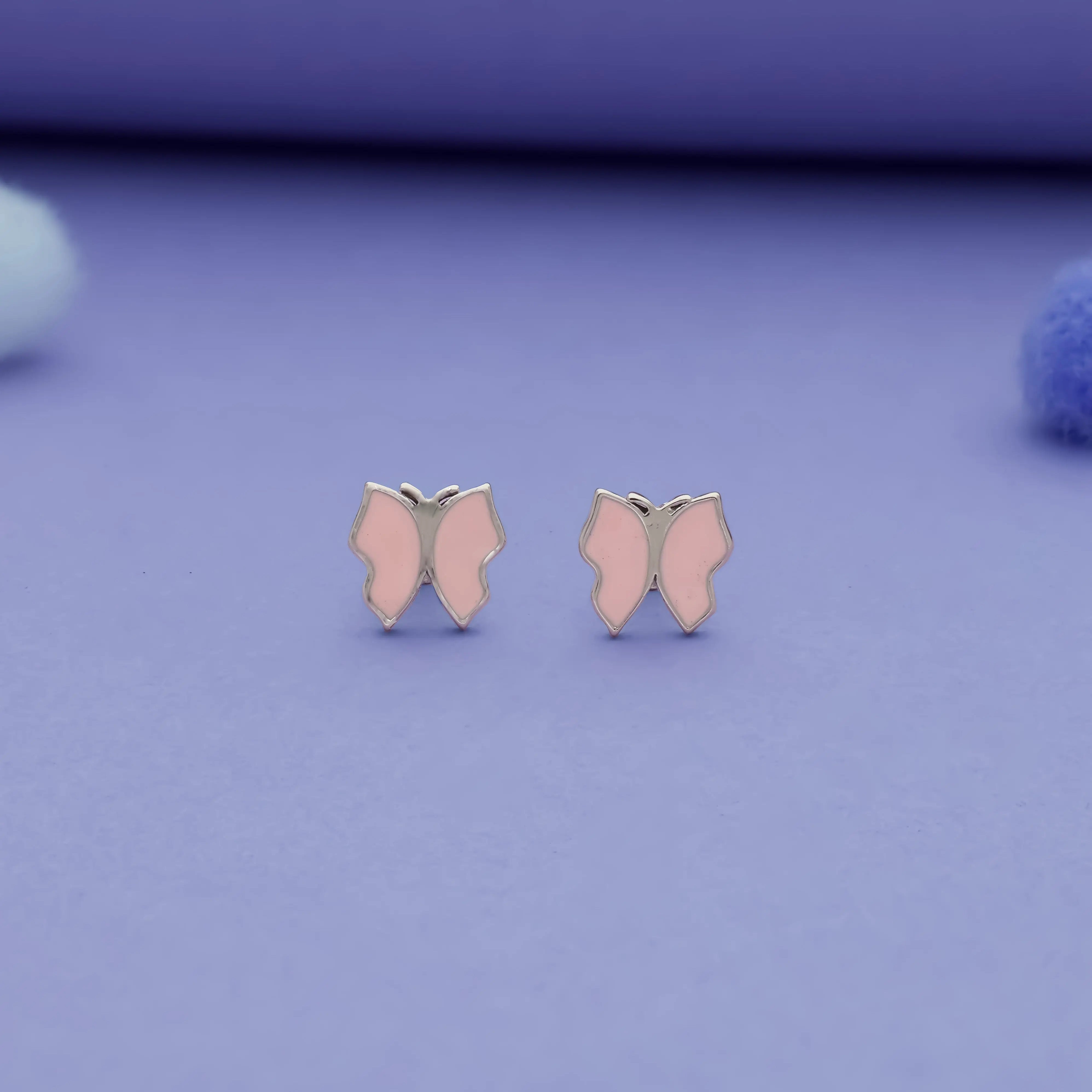 Blush Pink Butterfly 925 Sterling Silver Kids Stud (3+ Yrs)