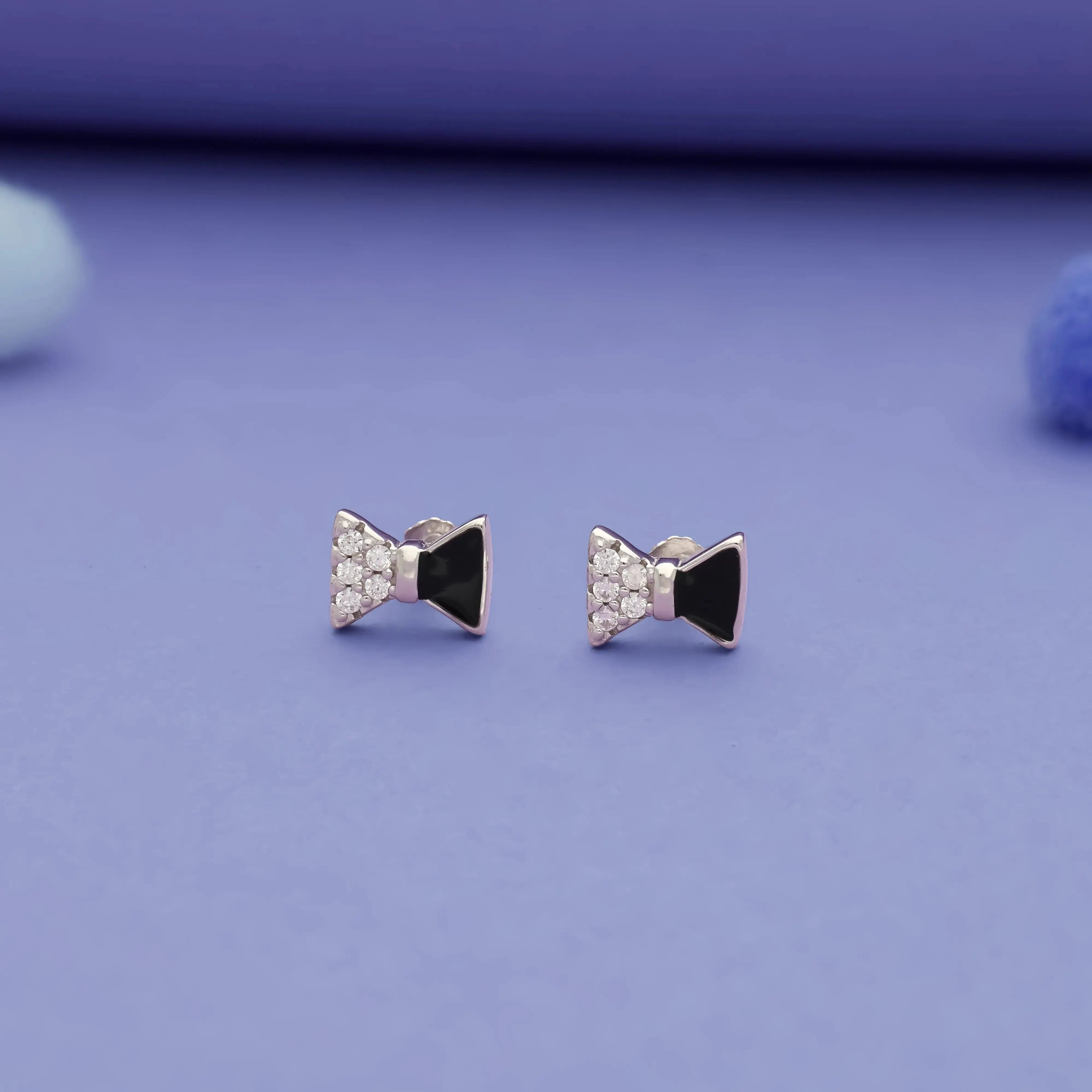 Black Bow 925 Sterling Silver Kids Stud (3+ Yrs)