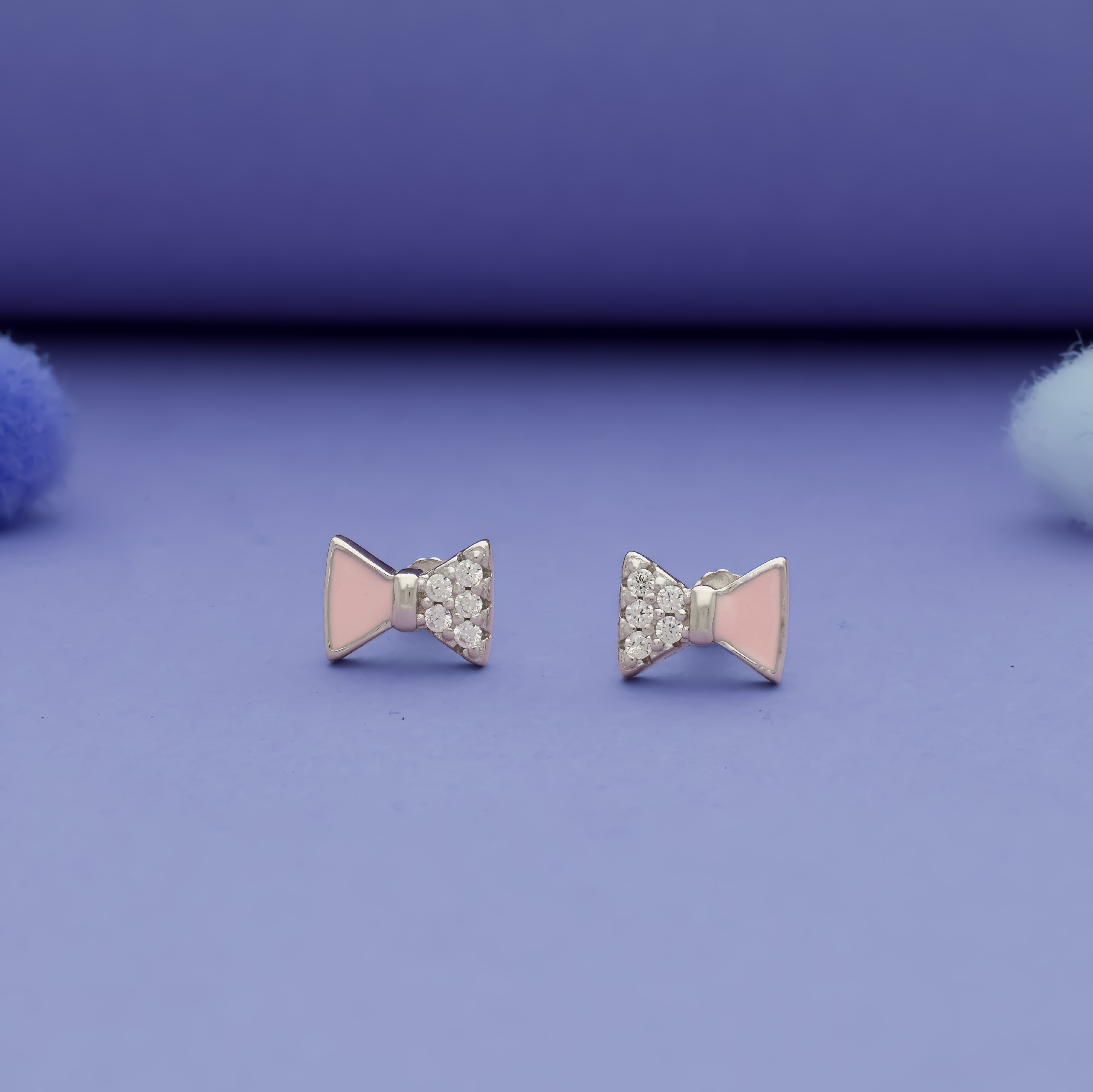 Pink Bow 925 Silver Kids Earrings (3+ Yrs)