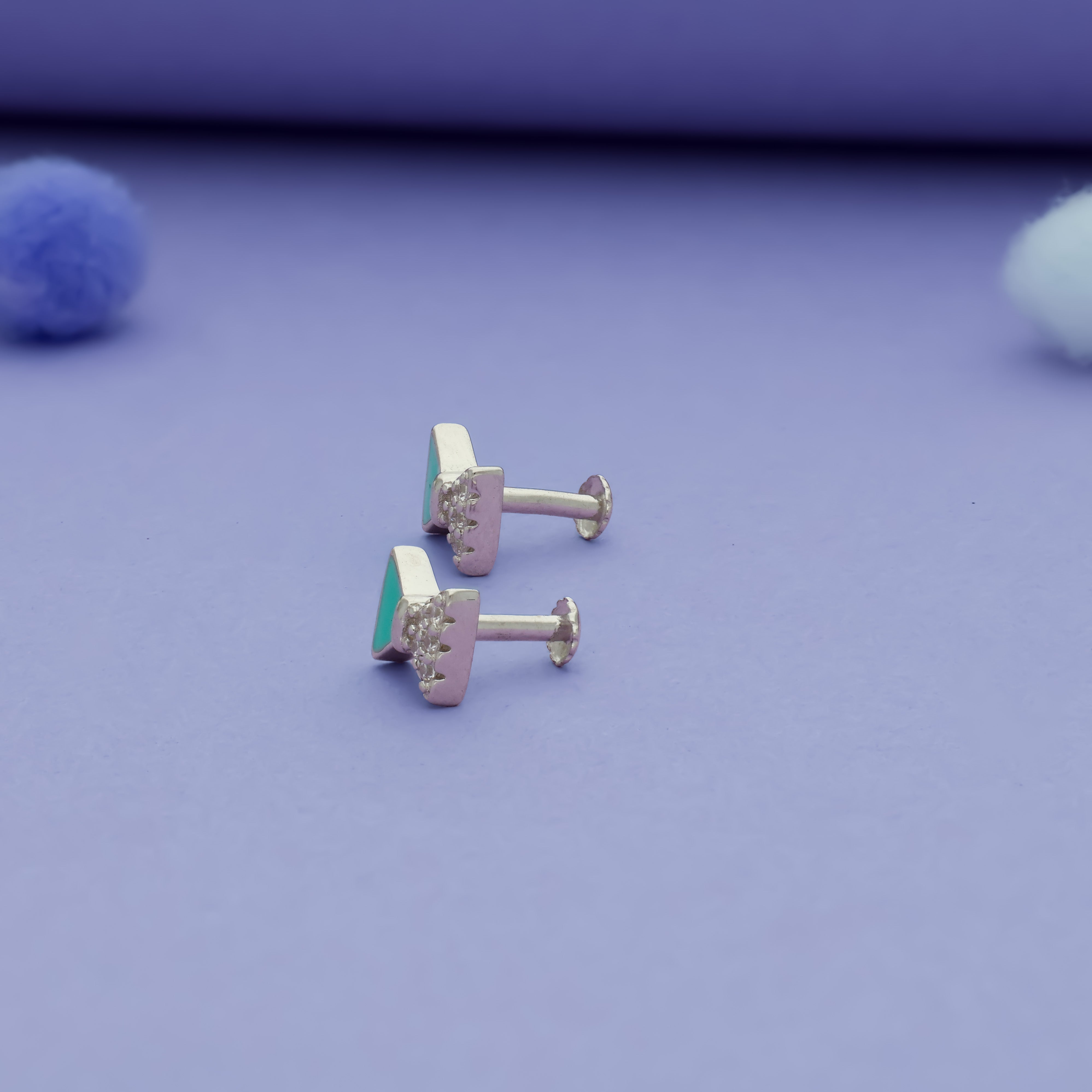 Green Bow 925 Silver Kids Earrings (3+ Yrs)