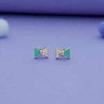 Green Bow 925 Silver Kids Earrings (3+ Yrs)
