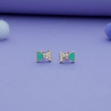 Green Bow 925 Silver Kids Earrings (3+ Yrs)
