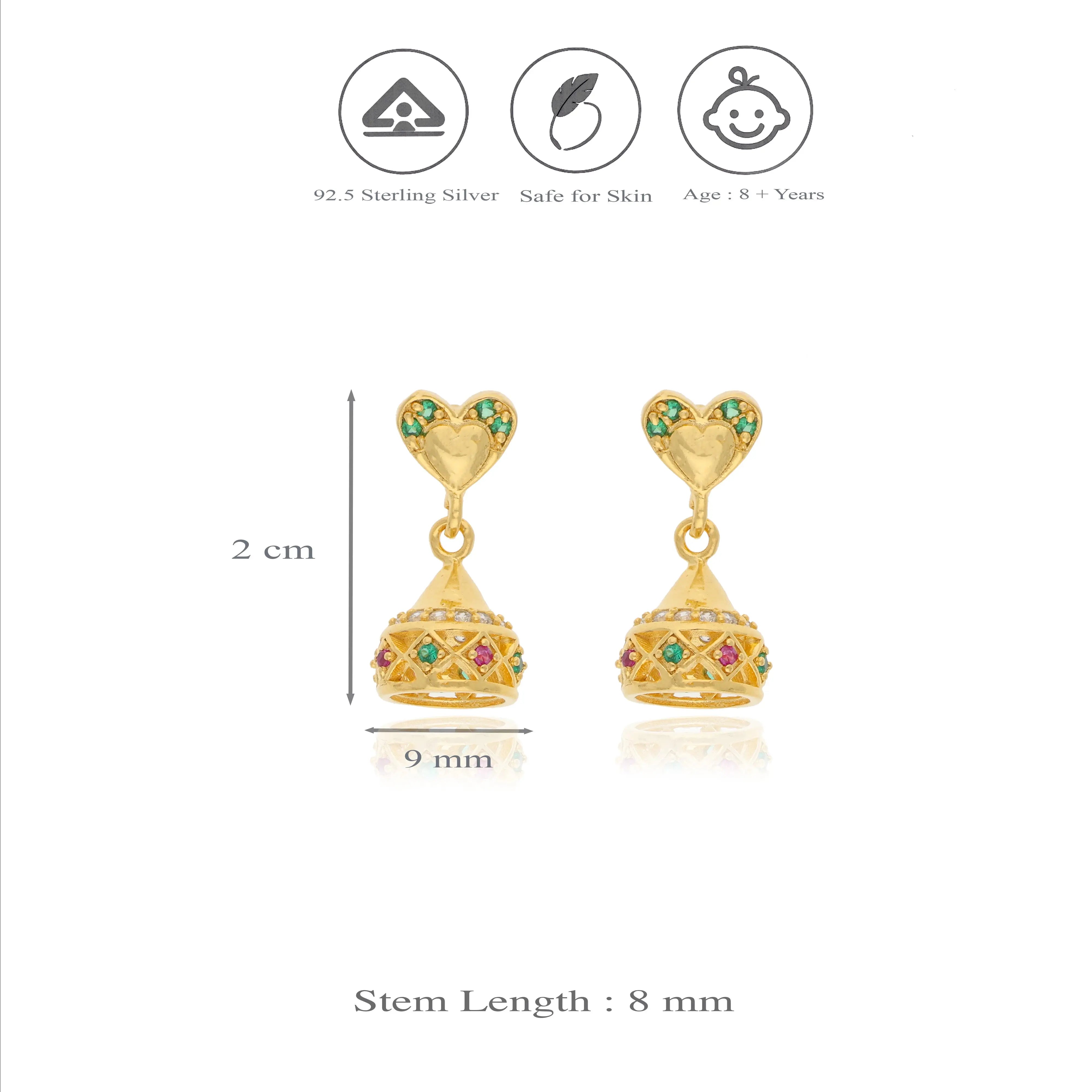 Gold Plated 925 Silver Premika Jhumkis for Kids