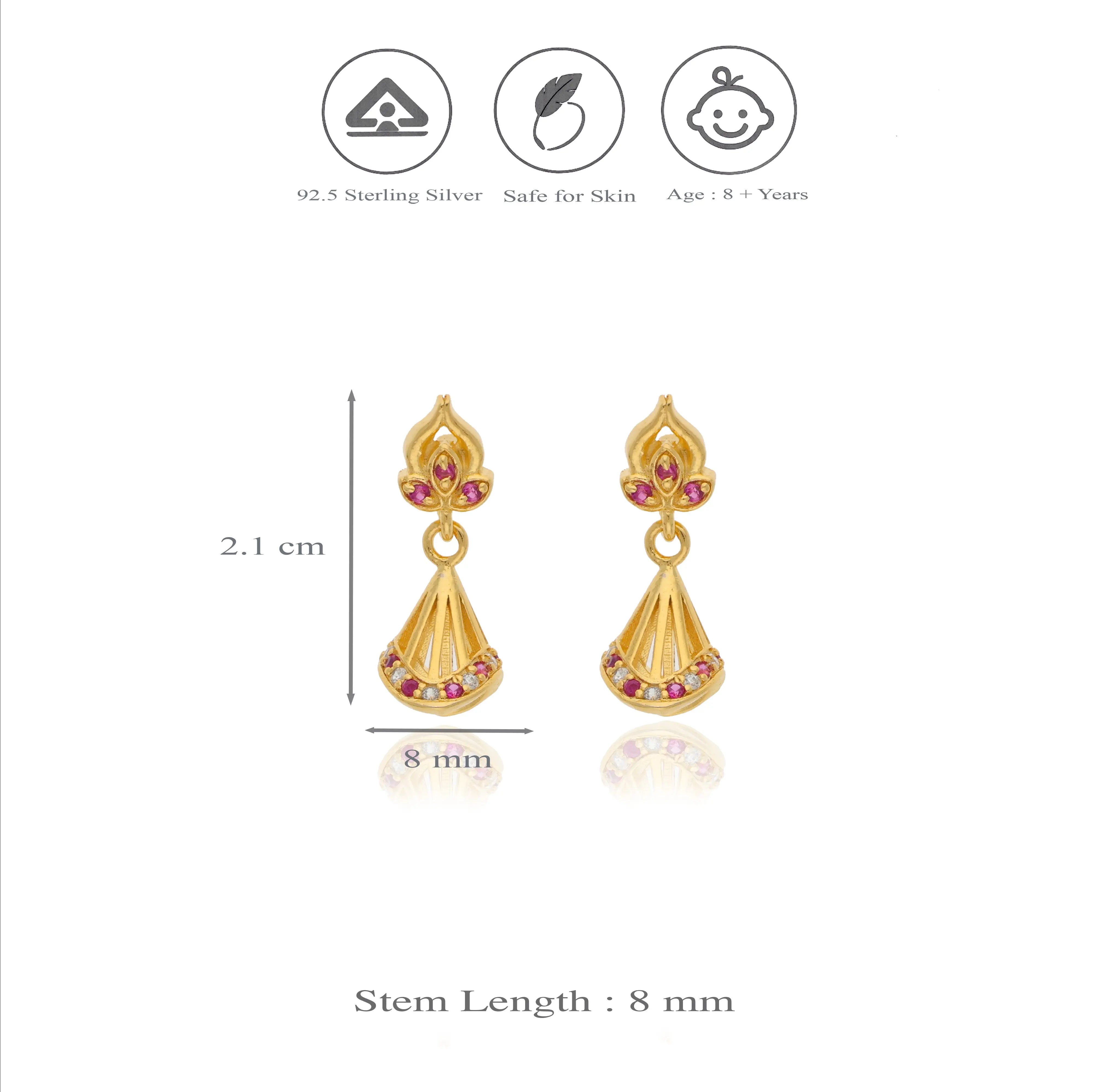 925 Silver Paisley Leaf Traditional Jhumkas for Kids (8+ Yrs)