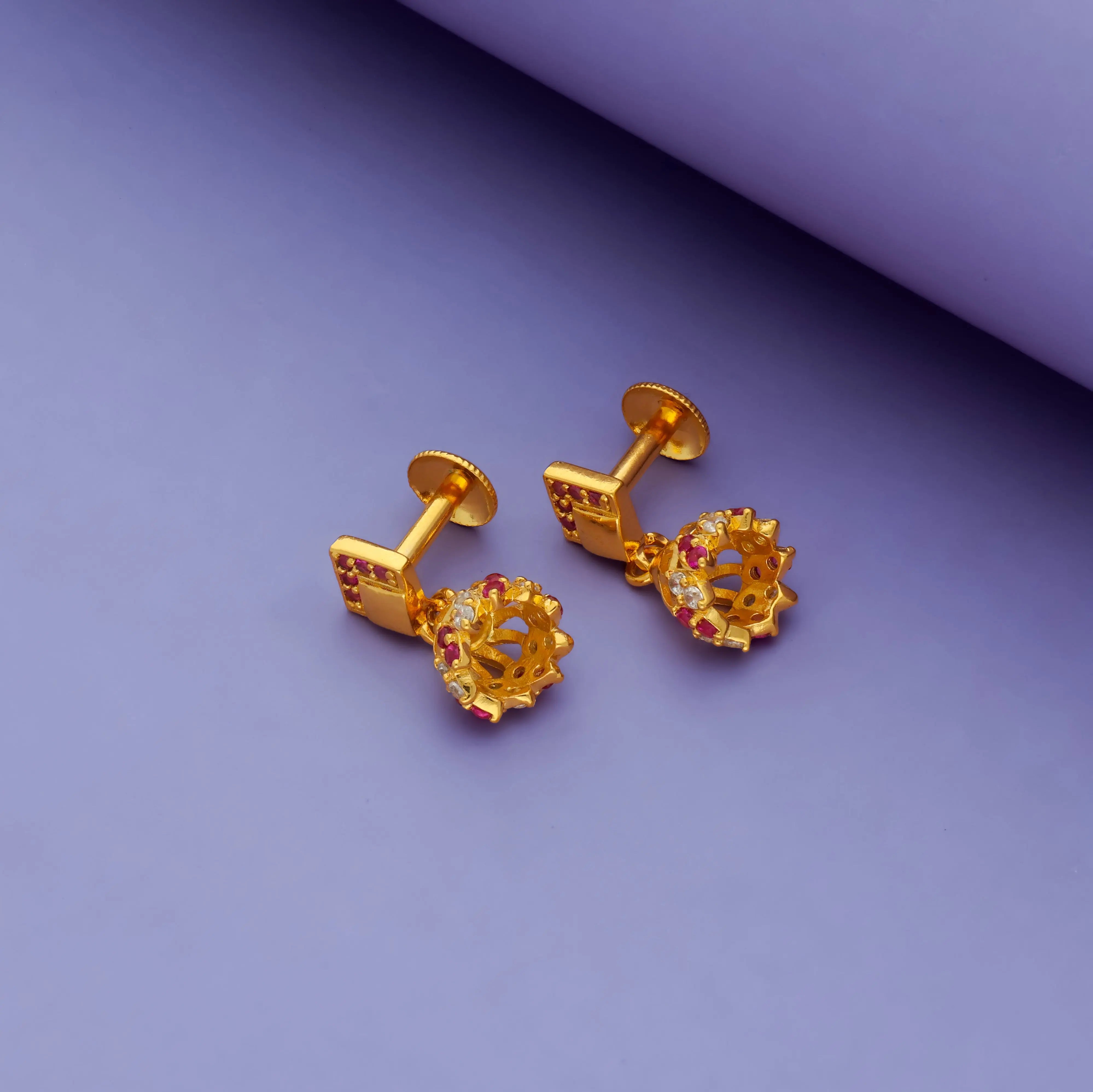 925 Silver Kids Ruby Geometric Jhumka Earrings