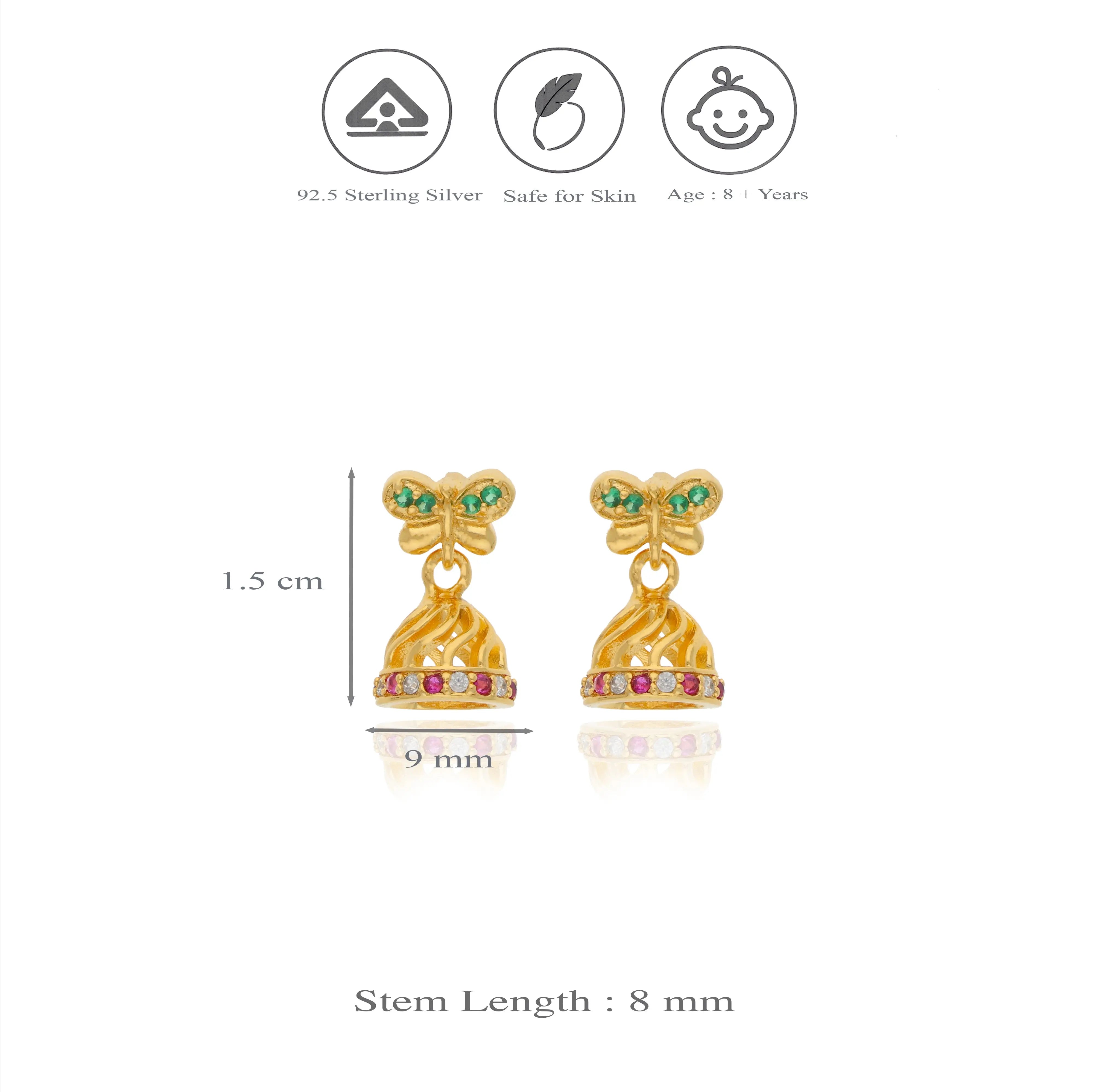 Mini Traditional 925 Silver Gold Plated Butterfly Earrings