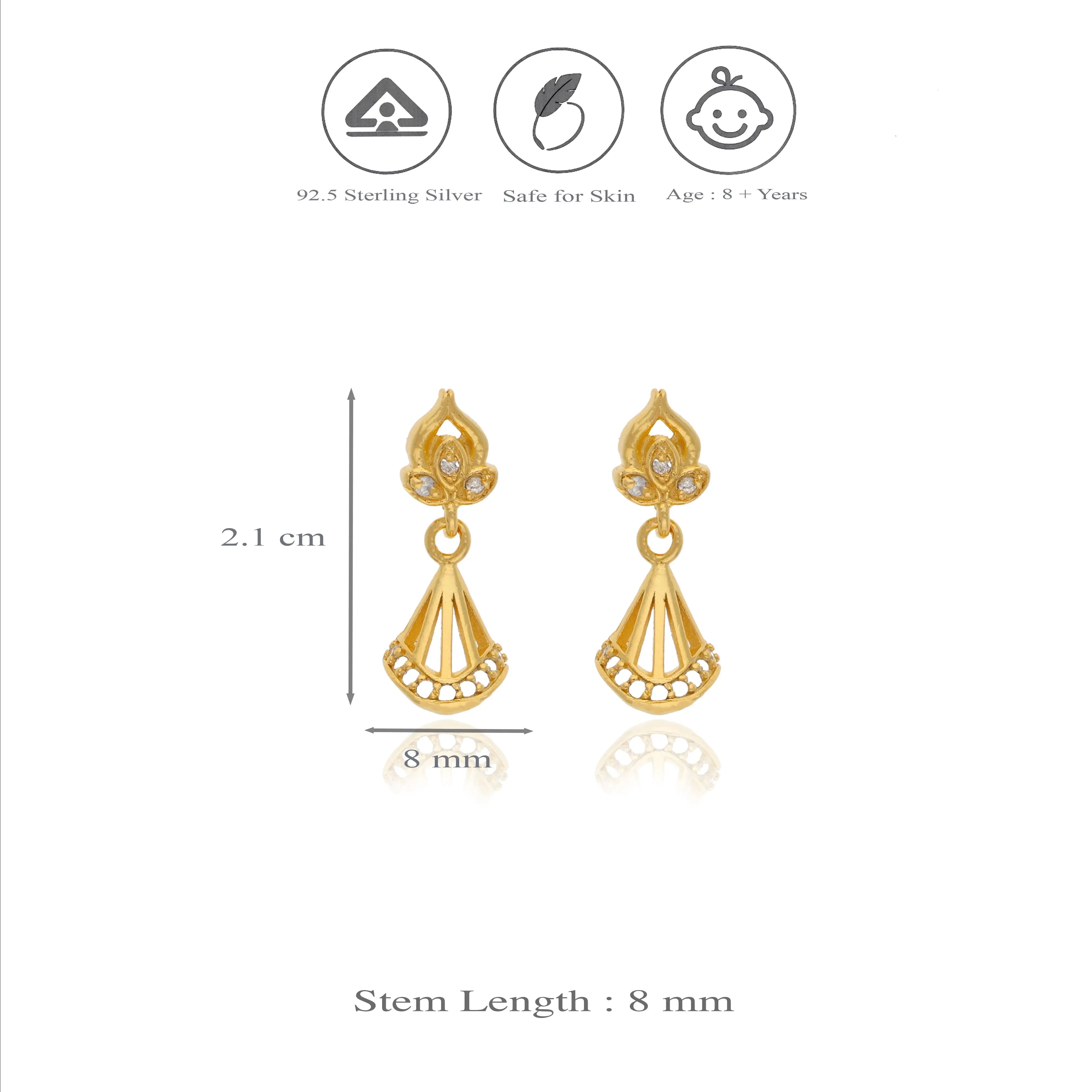 925 Silver Paisley Leaf Traditional Jhumkas for Kids (8+ Yrs)