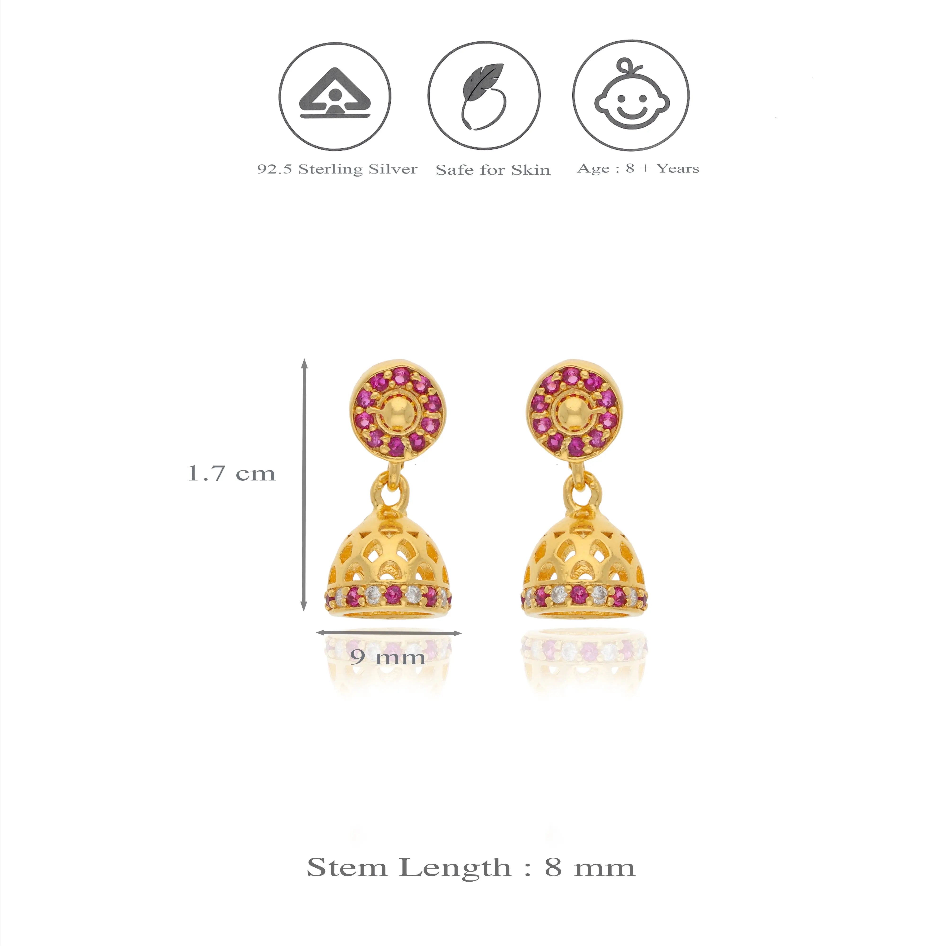 925 Silver Gold Polish Muthu Mini Jhumkas for Kids