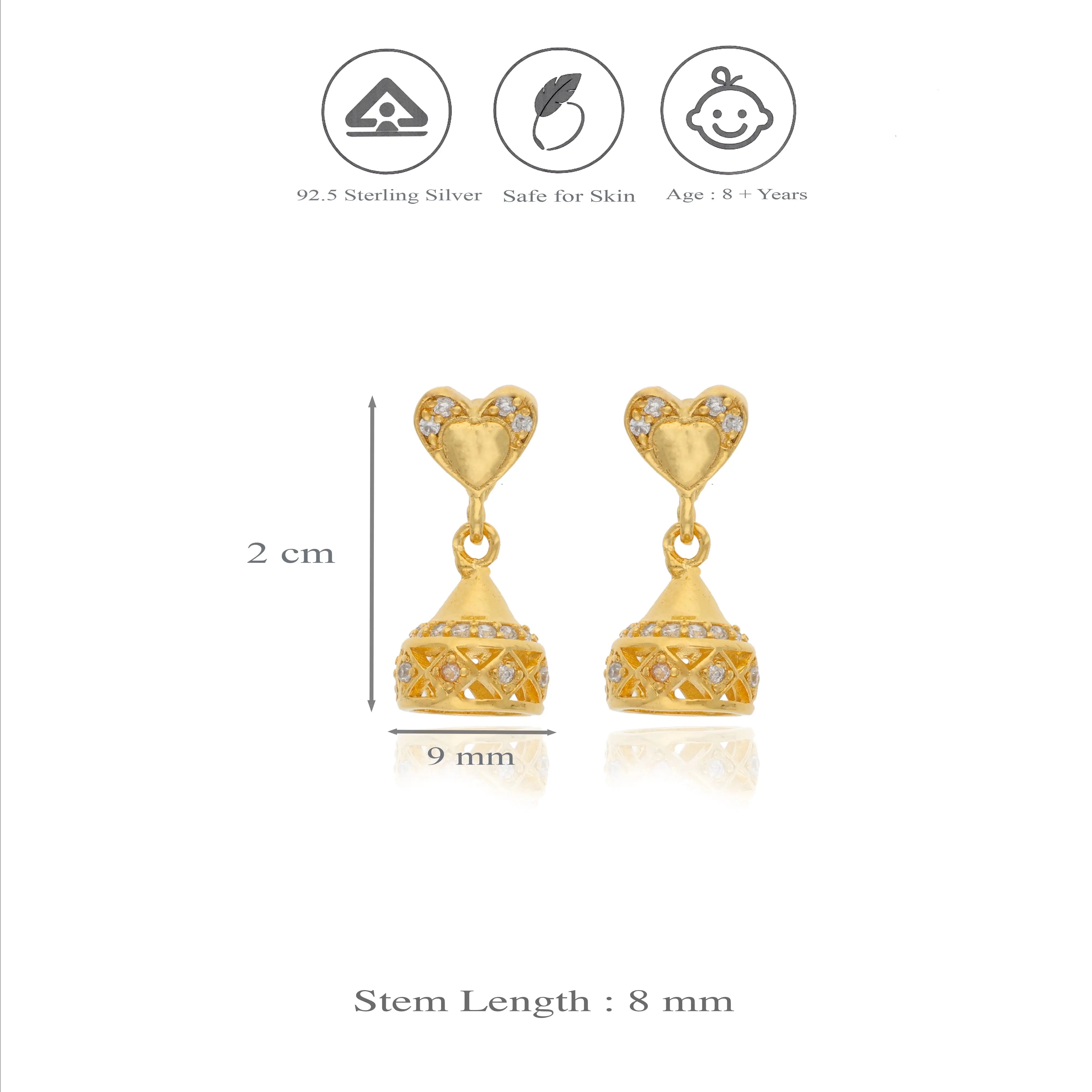 Gold Plated 925 Silver Premika Jhumkis for Kids