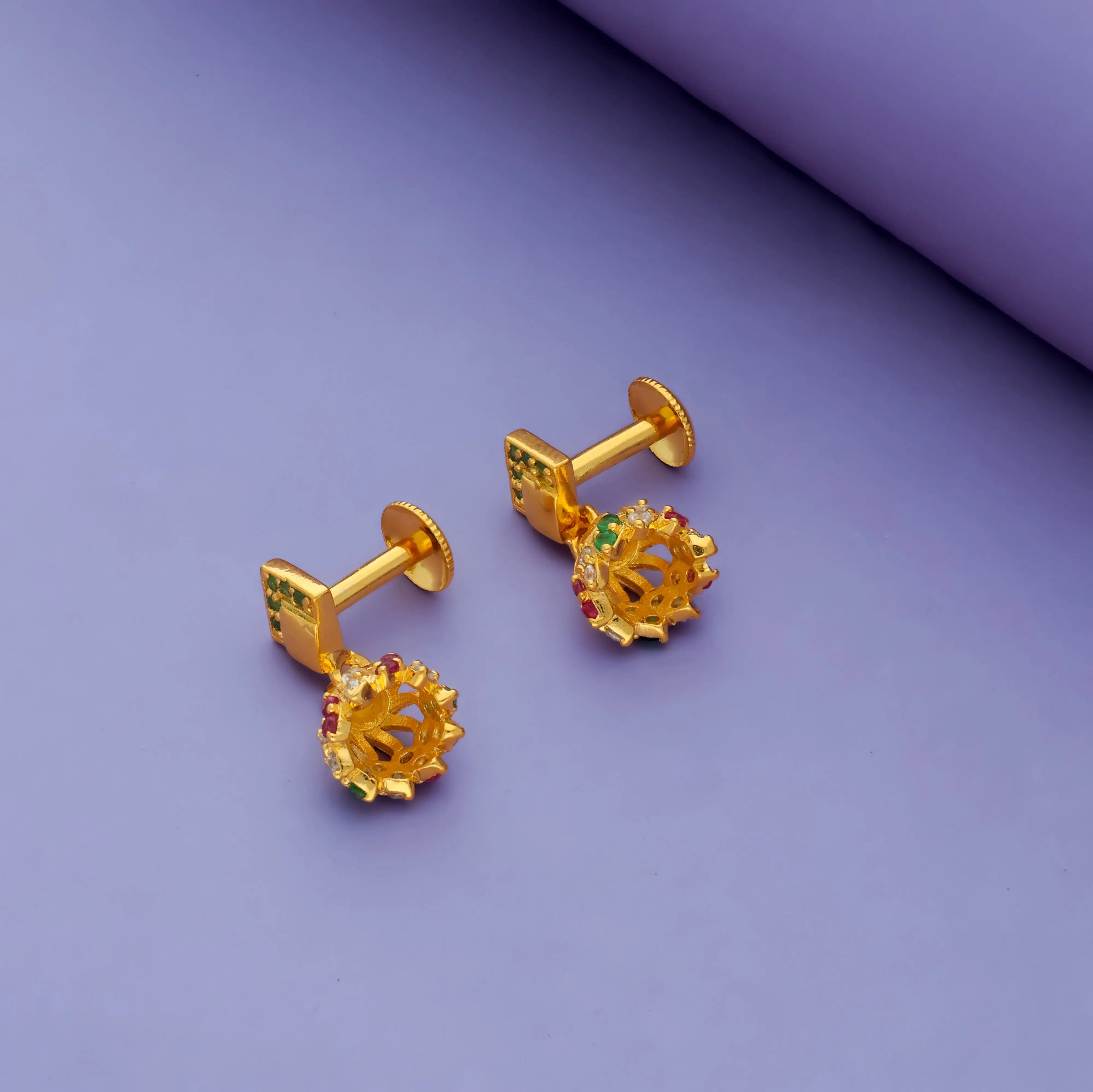 925 Silver Kids Ruby Geometric Jhumka Earrings