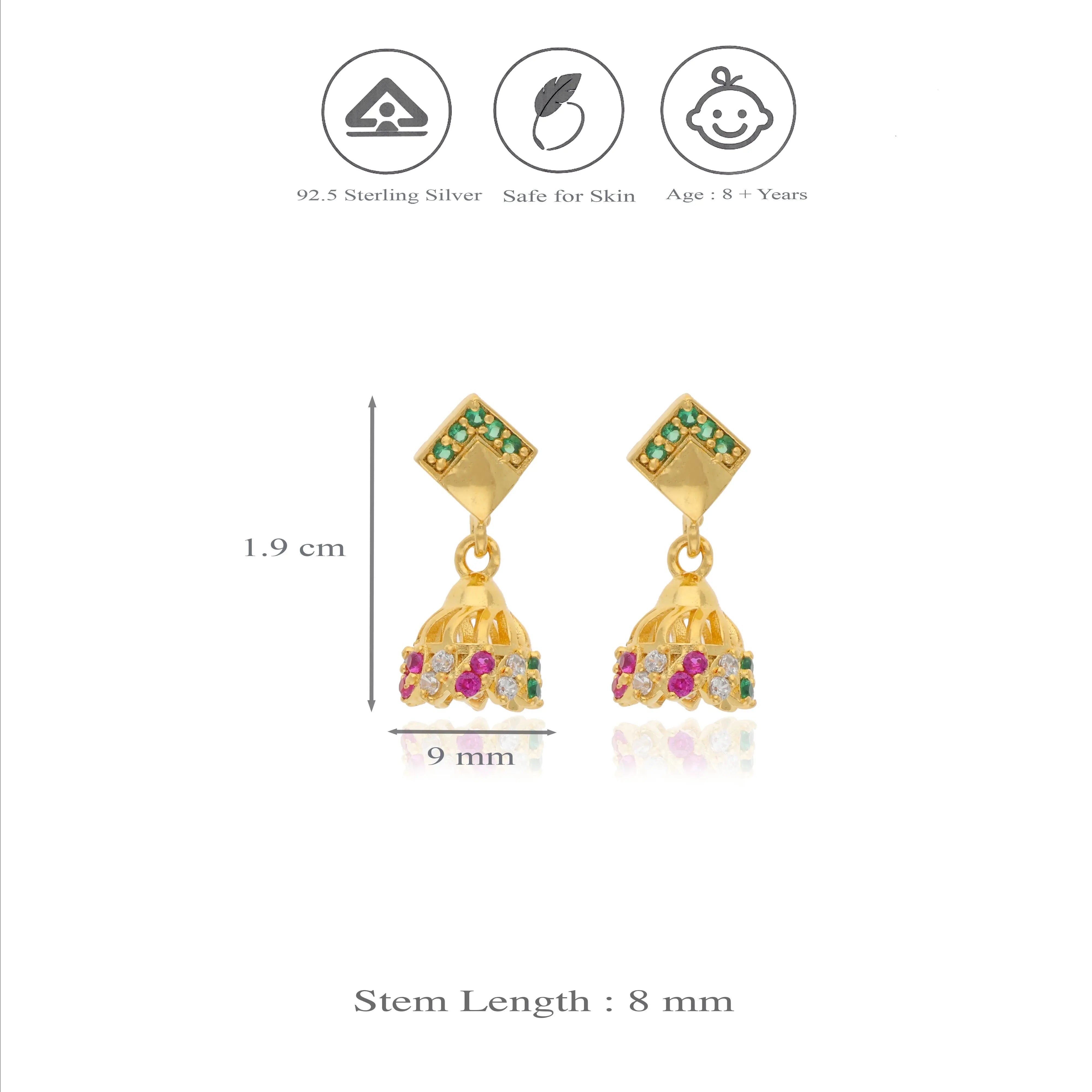 925 Silver Kids Ruby Geometric Jhumka Earrings