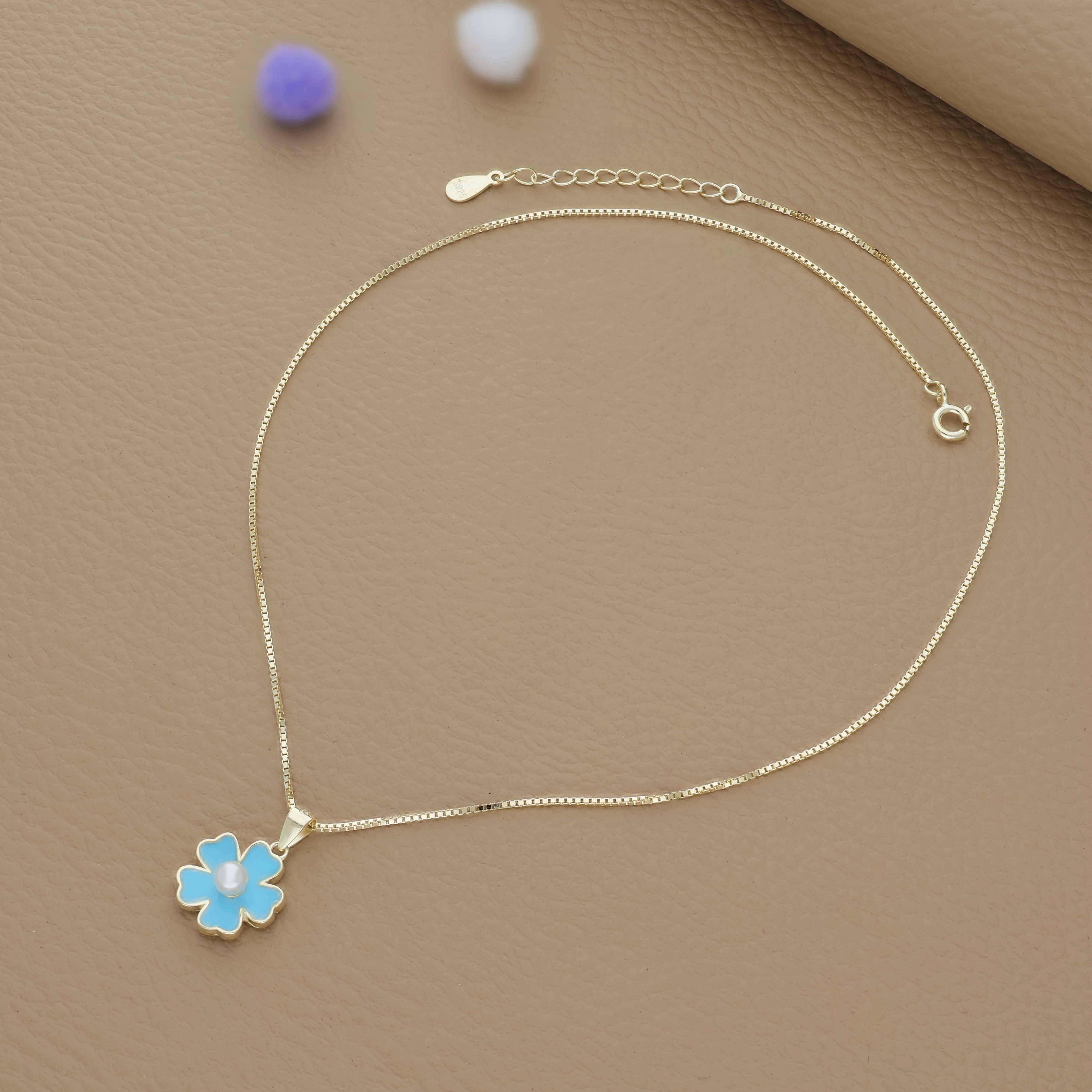 Blue Jasmine Flower Gold Polish Silver Kids Pendant (3+ Years) | 925 Hallmark | Occasional Wear Gift