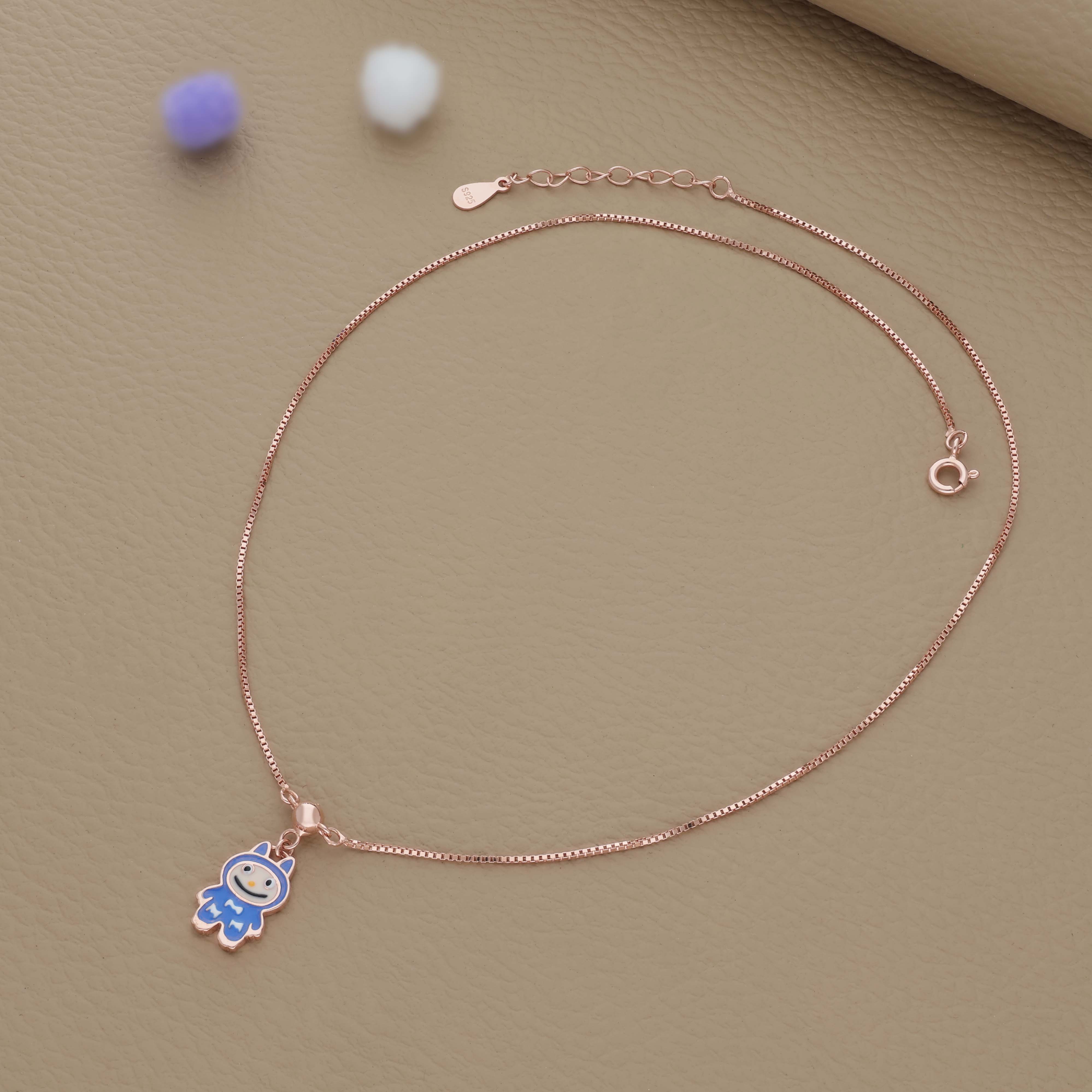 Labubu Rose Gold Polish Silver Kids Pendant (3+ Years) | 925 Hallmark | Festive wear Gift