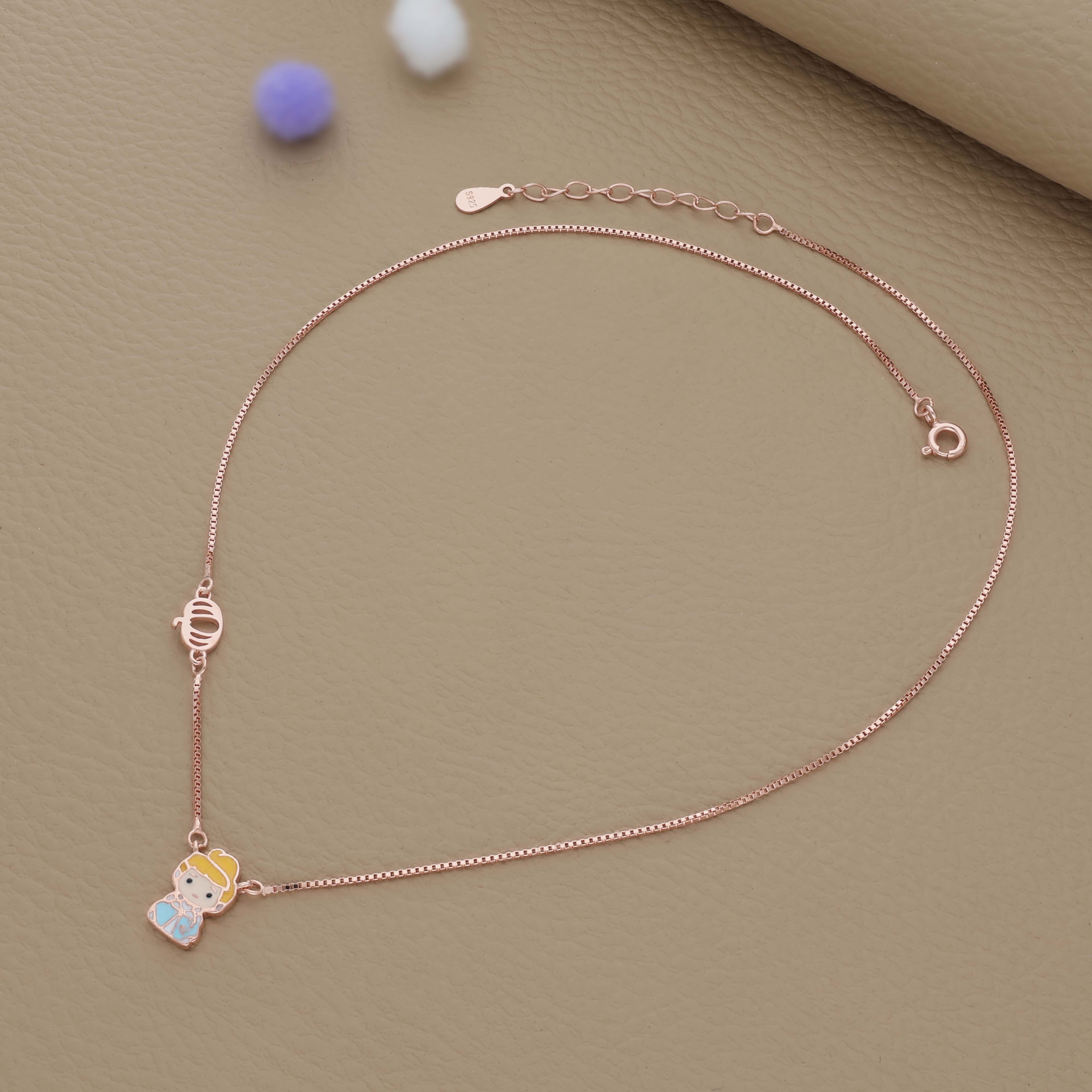 Fairytale Princess Rose Gold Polish Silver Kids Pendant (3+ Years) | 925 Hallmark | Occasional Wear Gift