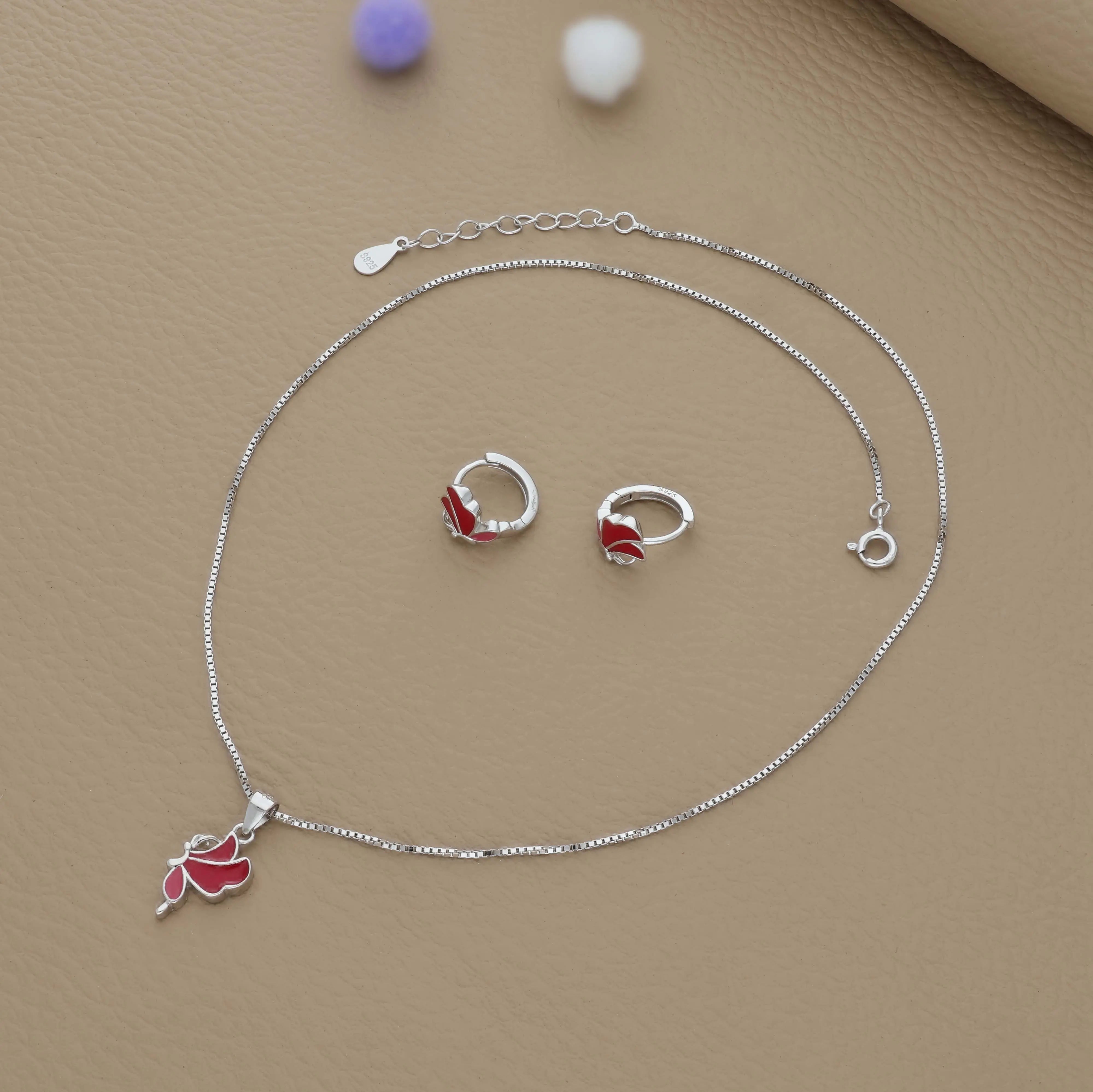 Cherry Flutter Silver Pendant Set for Kids (3+ Years) | 925 Hallmark | Daily Wear