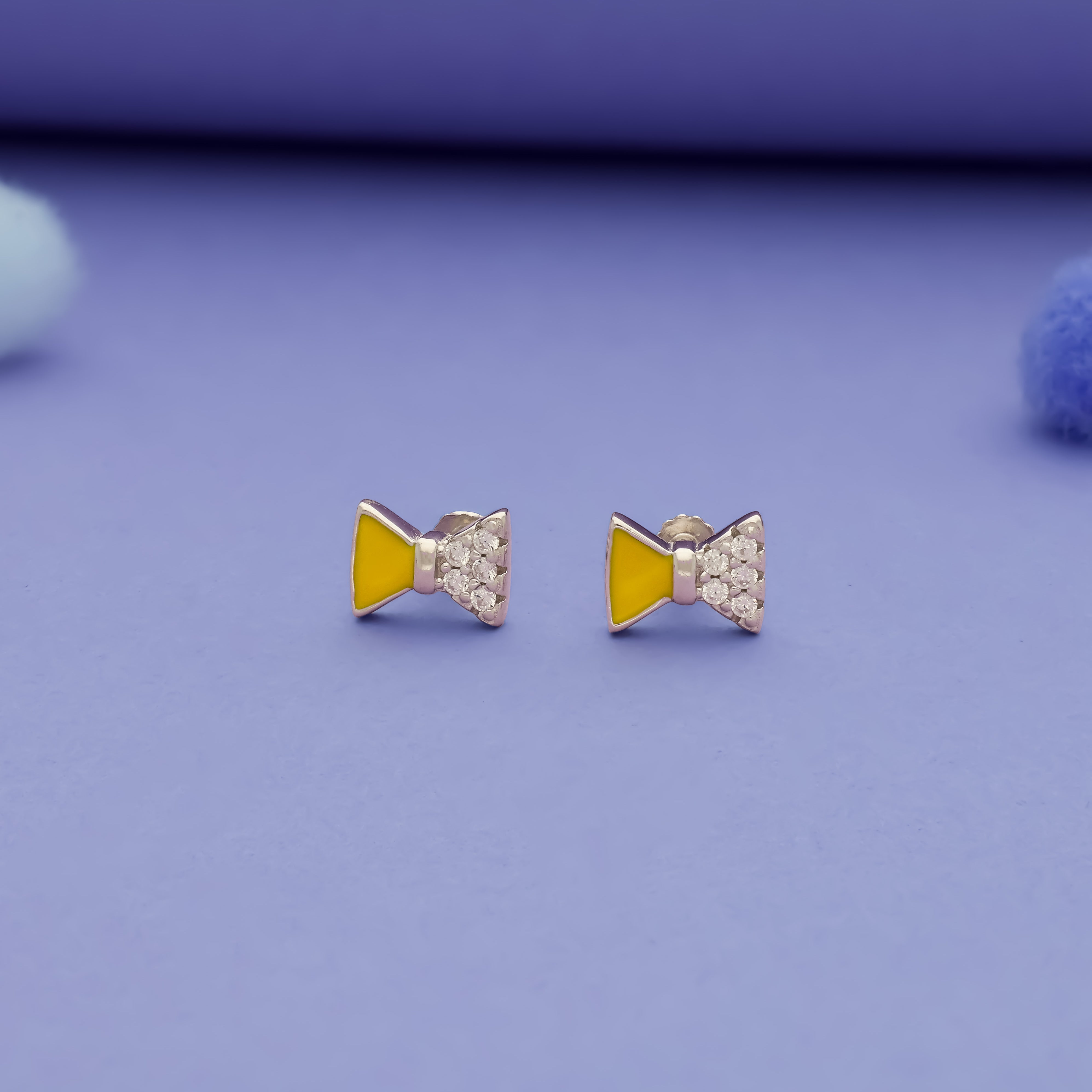Yellow Bow 925 Silver Kids Stud (3+ Yrs)