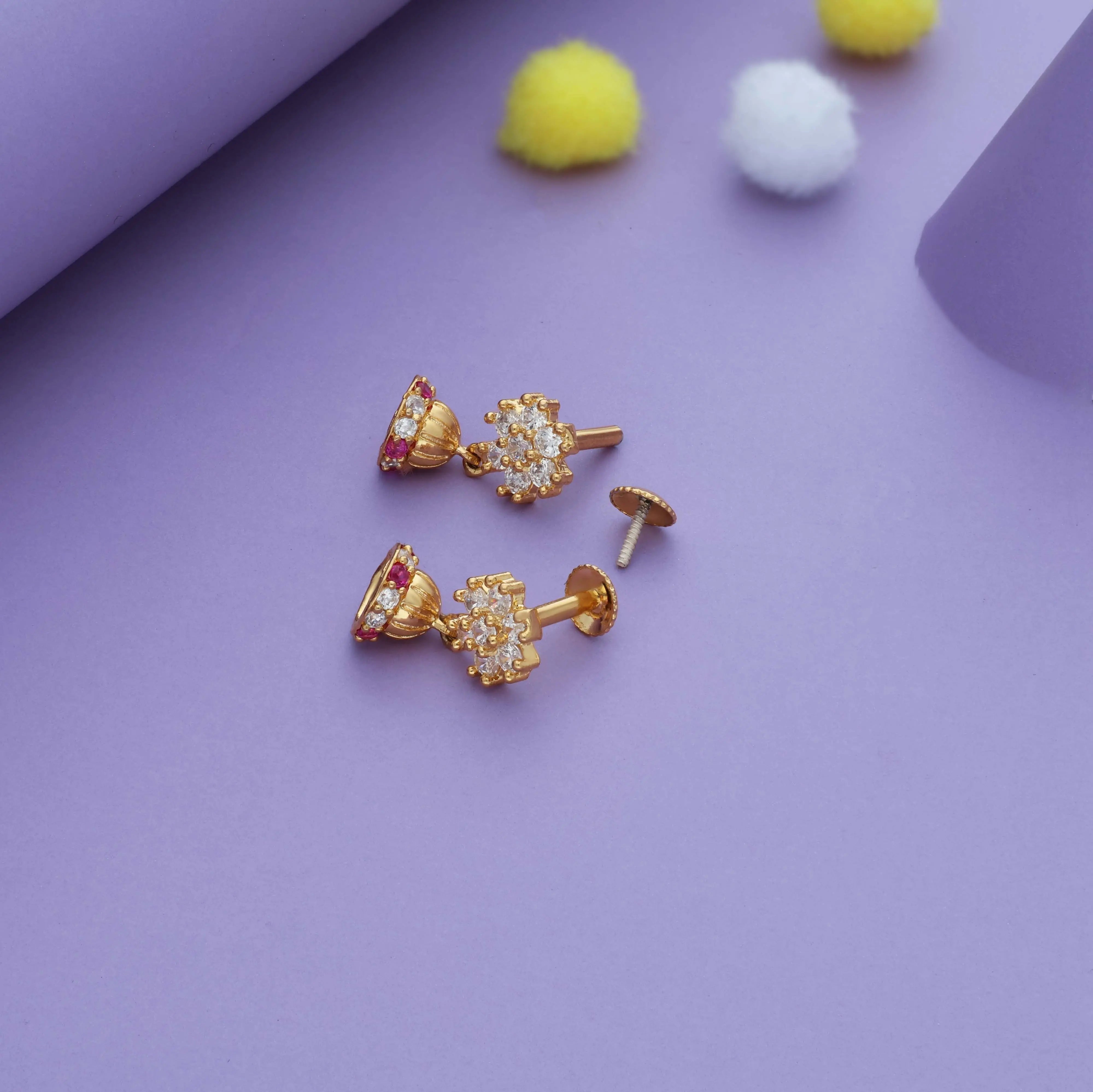 Lotus Shine Floral 925 Gold Polish Silver Kid Drop Earring(6+ Yrs)