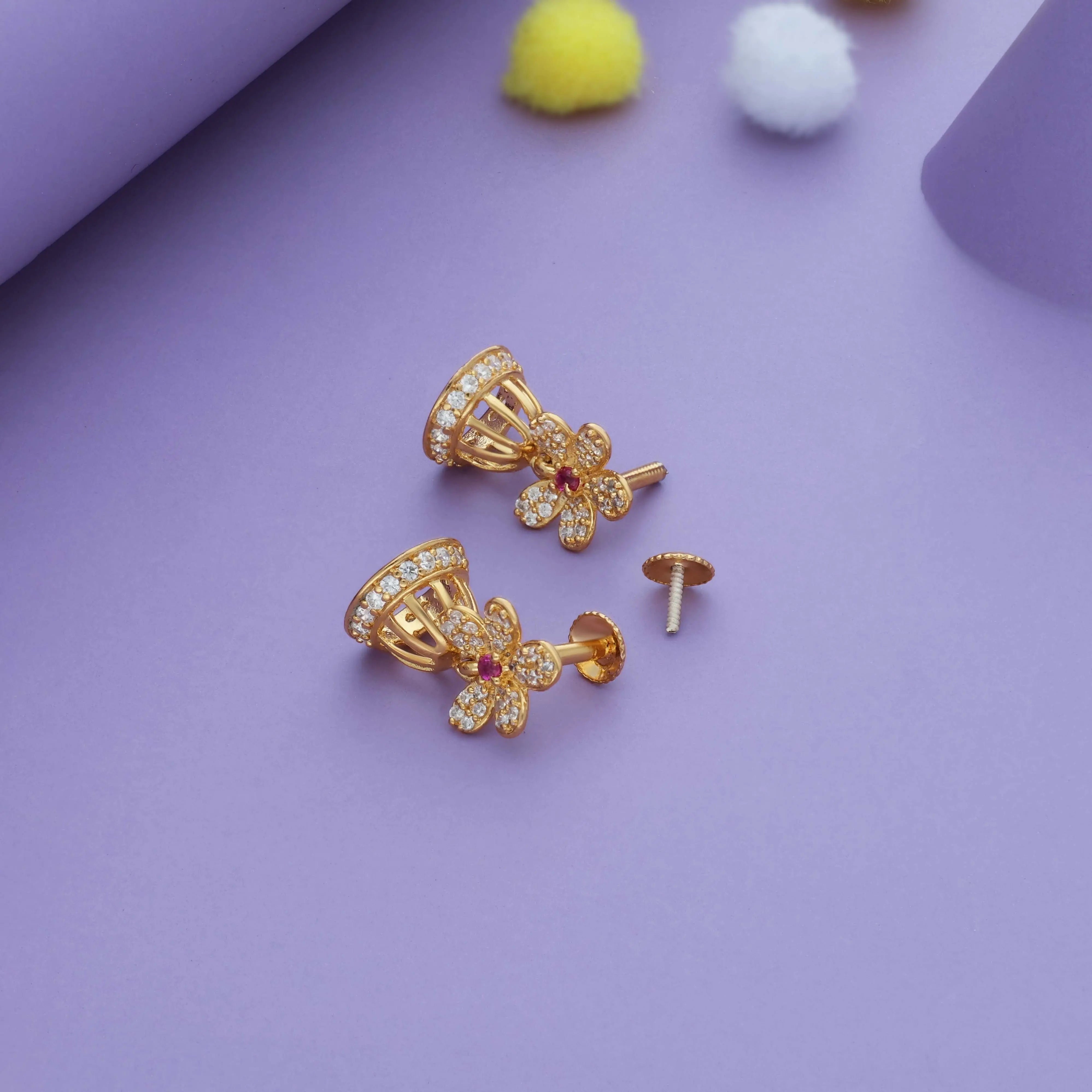 Elegant Flower 925 Gold Polish Silver Kid Drop Earring(6+ Yrs)