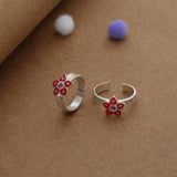 Maroon Floral Oxidized Silver Toering | Adjustable | Lightweight |  Everyday Wear