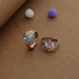 Multi-Color Artistic Floral Silver Toering | Adjustable | Lightweight |  Everyday Wear
