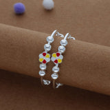 Multicolour Flower Kid Silver Bangles (0–3 Yrs) | 999 Hallmark | Adjustable Daily Wear Baby Kada | Lightweight