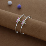 Pink Butterfly Bloom Silver Kids Bangles (0-5 Years) | 925 Hallmark | Daily Wear Gift for Kids