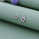 Pink Crystal Flower 925 Silver Stud Earring