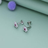 Pink Crystal Flower 925 Silver Stud Earring
