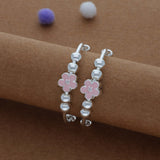 Pink Daisies Kid Silver Bangle (0-3 Yrs) | 999 Hallmark | Adjustable Daily Wear Baby Kada | Lightweight