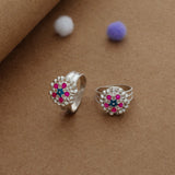 Pink Floral Cluster Silver Toering | 925 Hallmark | Adjustable | Lightweight |  Everyday Wear