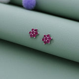 Pink Floral Crystal 925 Silver Stud Earring