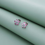 Pink Flower Butterfly 925 Silver Stud Earring