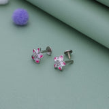 Pink Flower Butterfly 925 Silver Stud Earring