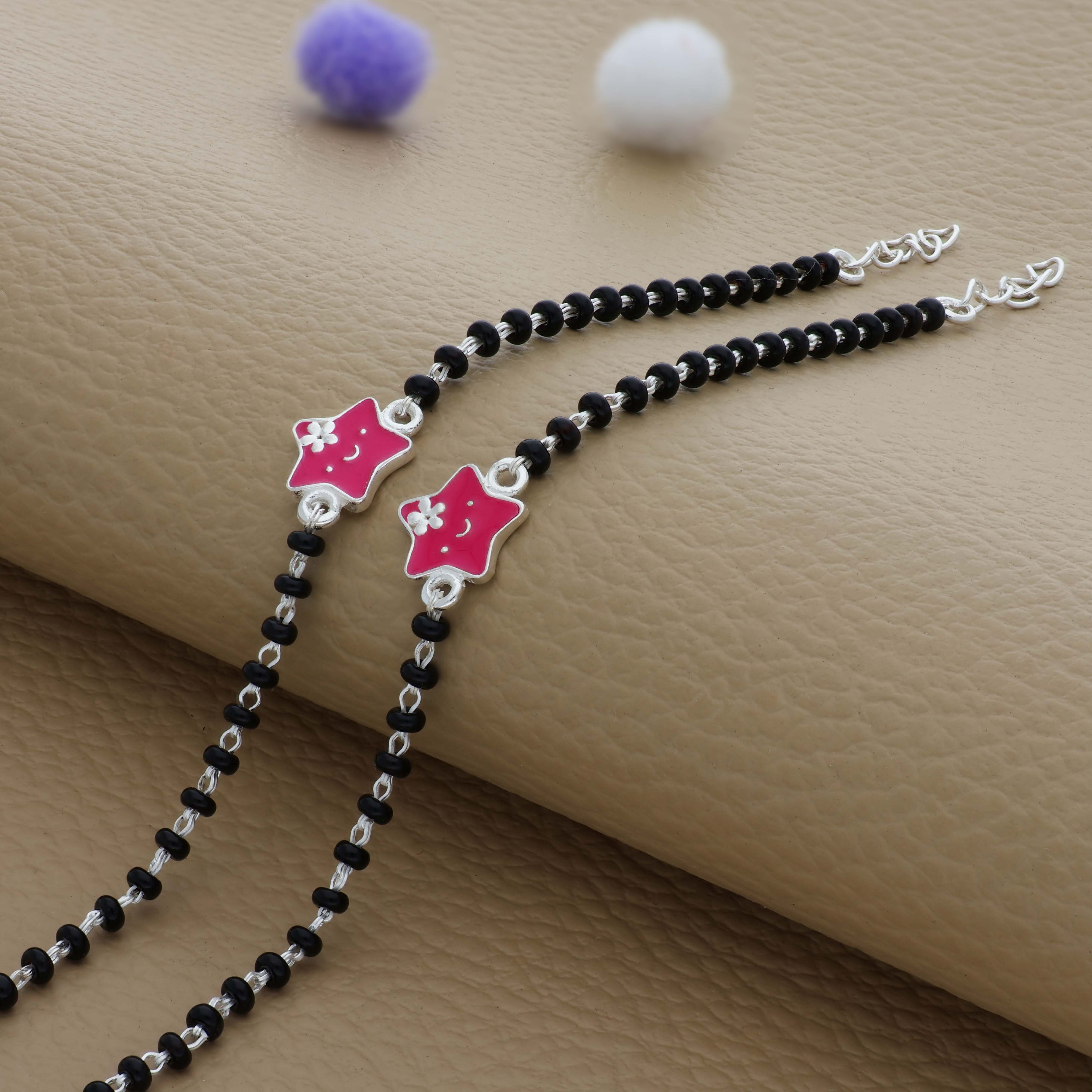 Pink Starry Bloom 925 Silver Nazariya Bracelet| Adjustable| Everyday Wear| 6Months - 2Yrs
