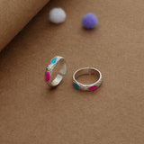 Pink with Blue Design Silver Toering | Adjustable | Lightweight |  Everyday Wear