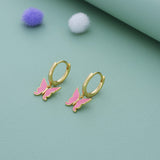 Pinkish Butterfly Gold Polish Silver Kid Hoop Earring(+5 Yrs)
